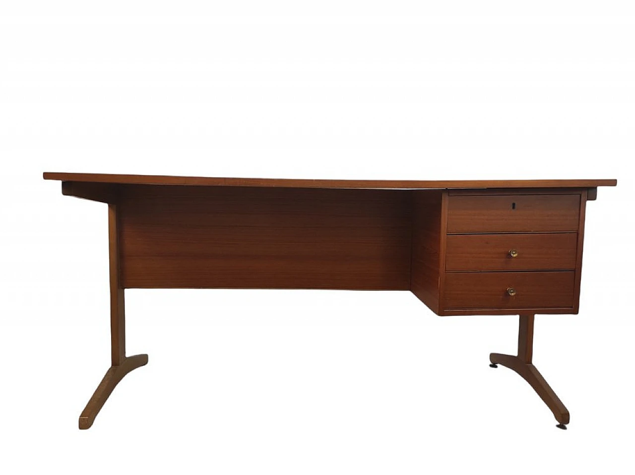 Teak desk with 3 lateral drawers, 1970s 2