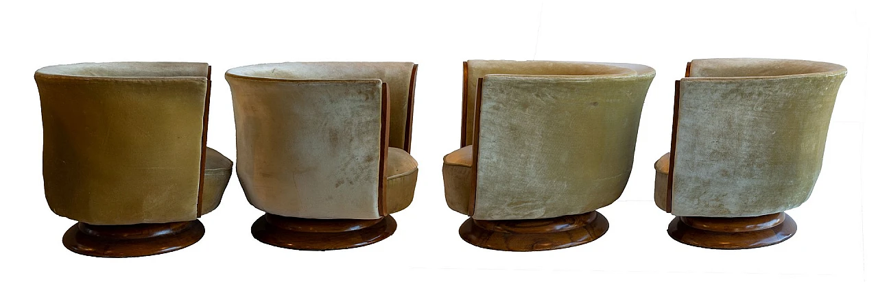 4 Tulip armchairs in wood and upholstered beige velvet, 1930s 2