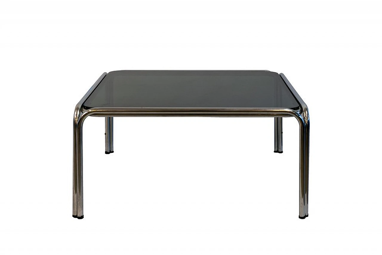 Smoked glass coffee table with chrome metal tubular structure, 1950s 1