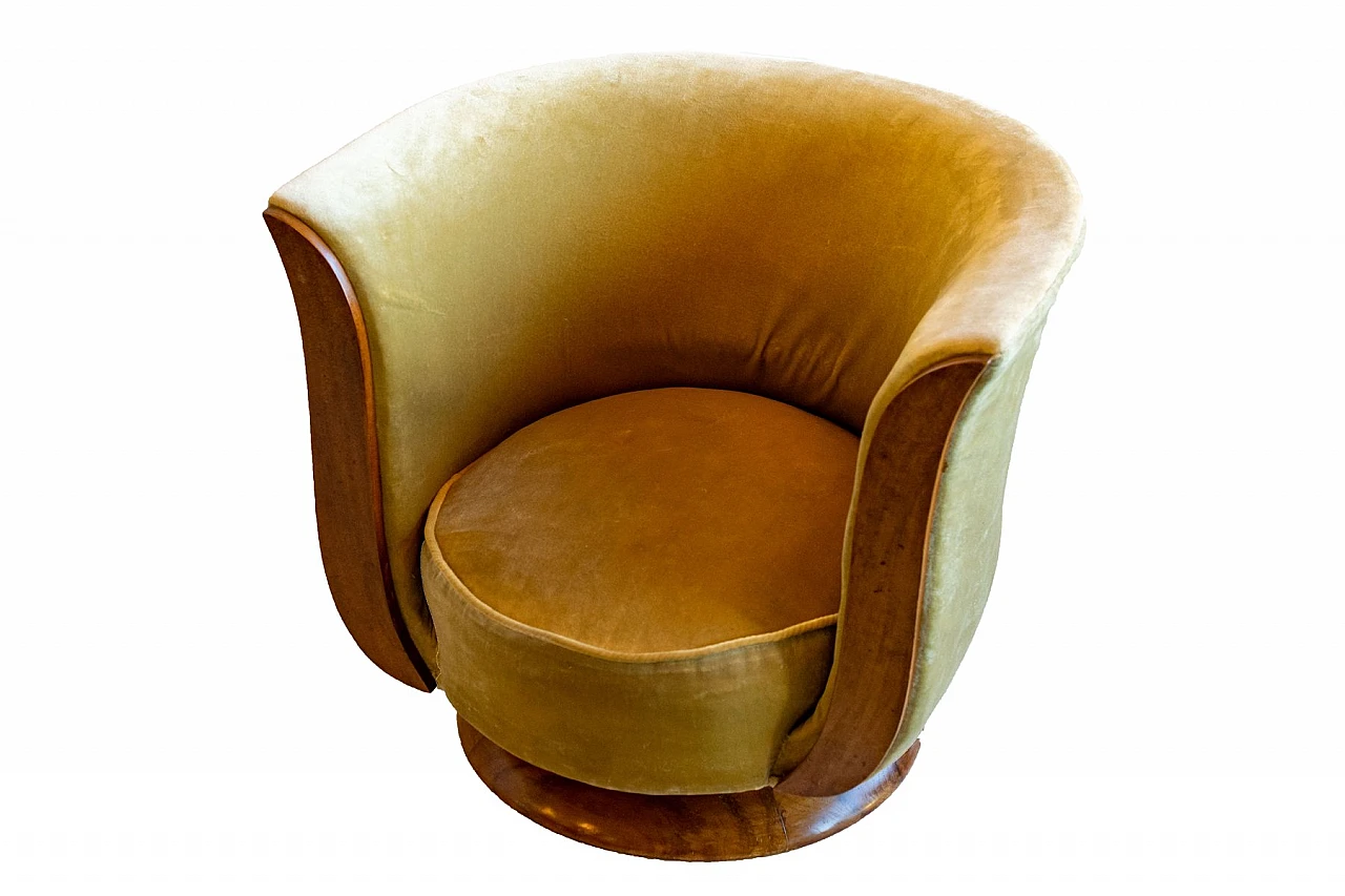 4 Tulip armchairs in wood and upholstered beige velvet, 1930s 3