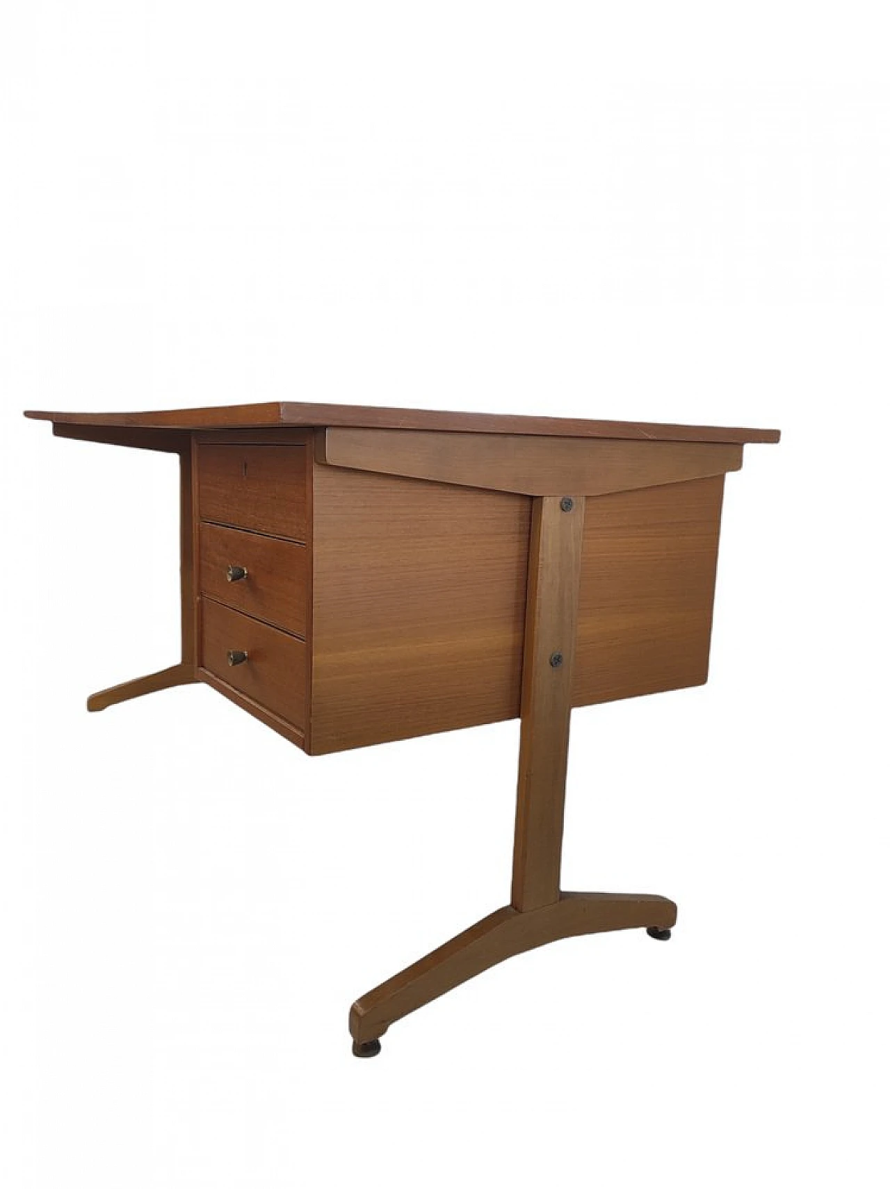 Teak desk with 3 lateral drawers, 1970s 3