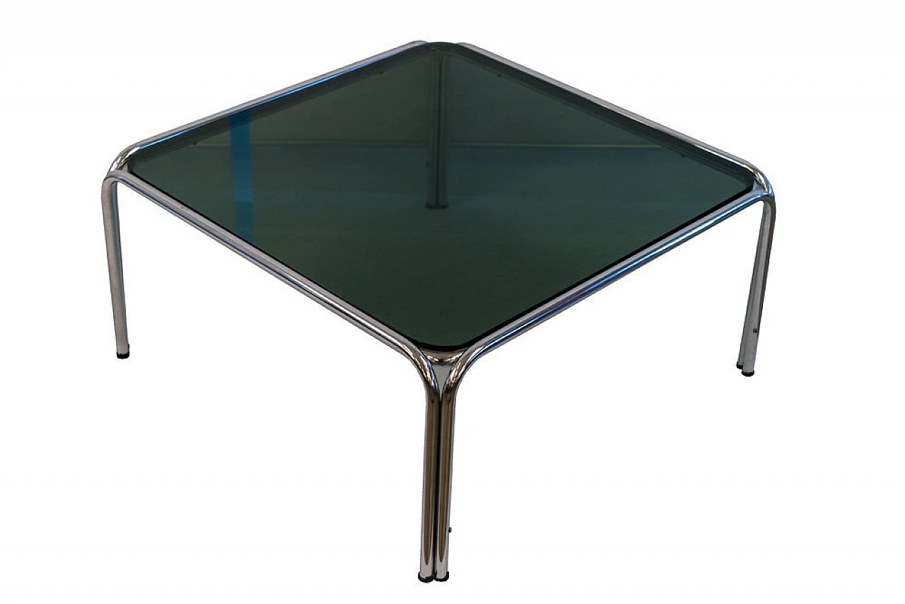 Smoked glass coffee table with chrome metal tubular structure, 1950s 2
