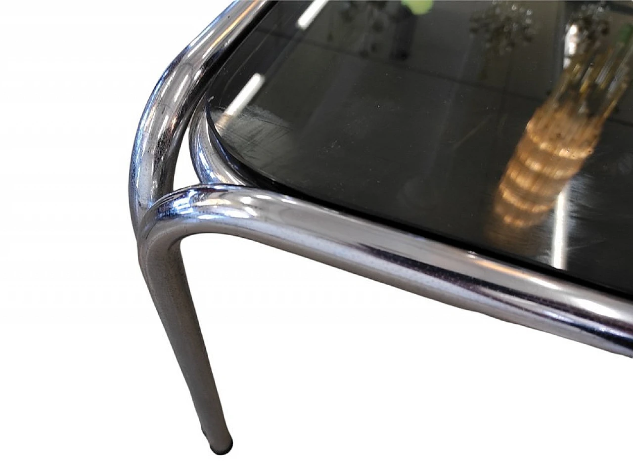 Smoked glass coffee table with chrome metal tubular structure, 1950s 5
