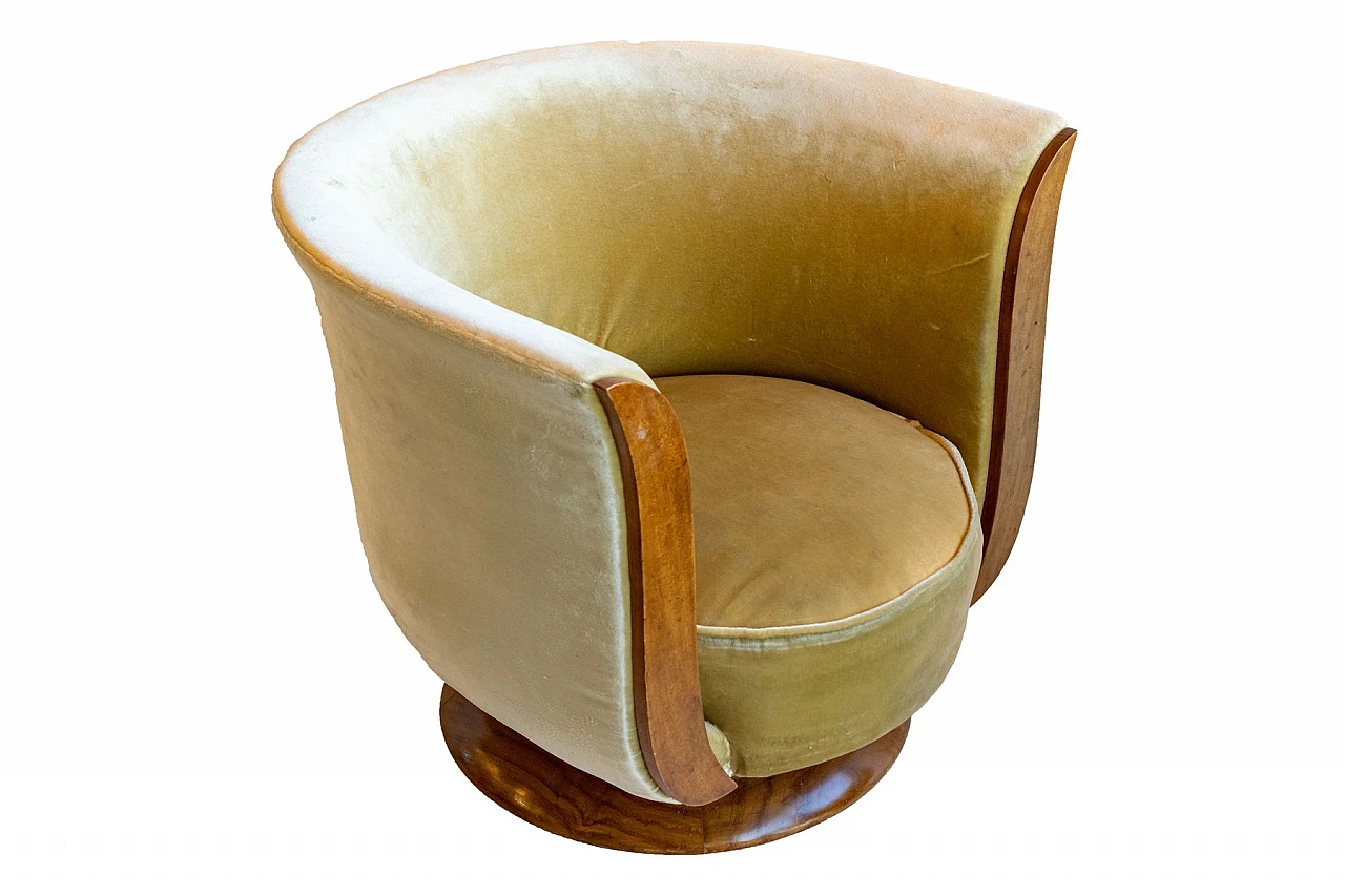 4 Tulip armchairs in wood and upholstered beige velvet, 1930s 7