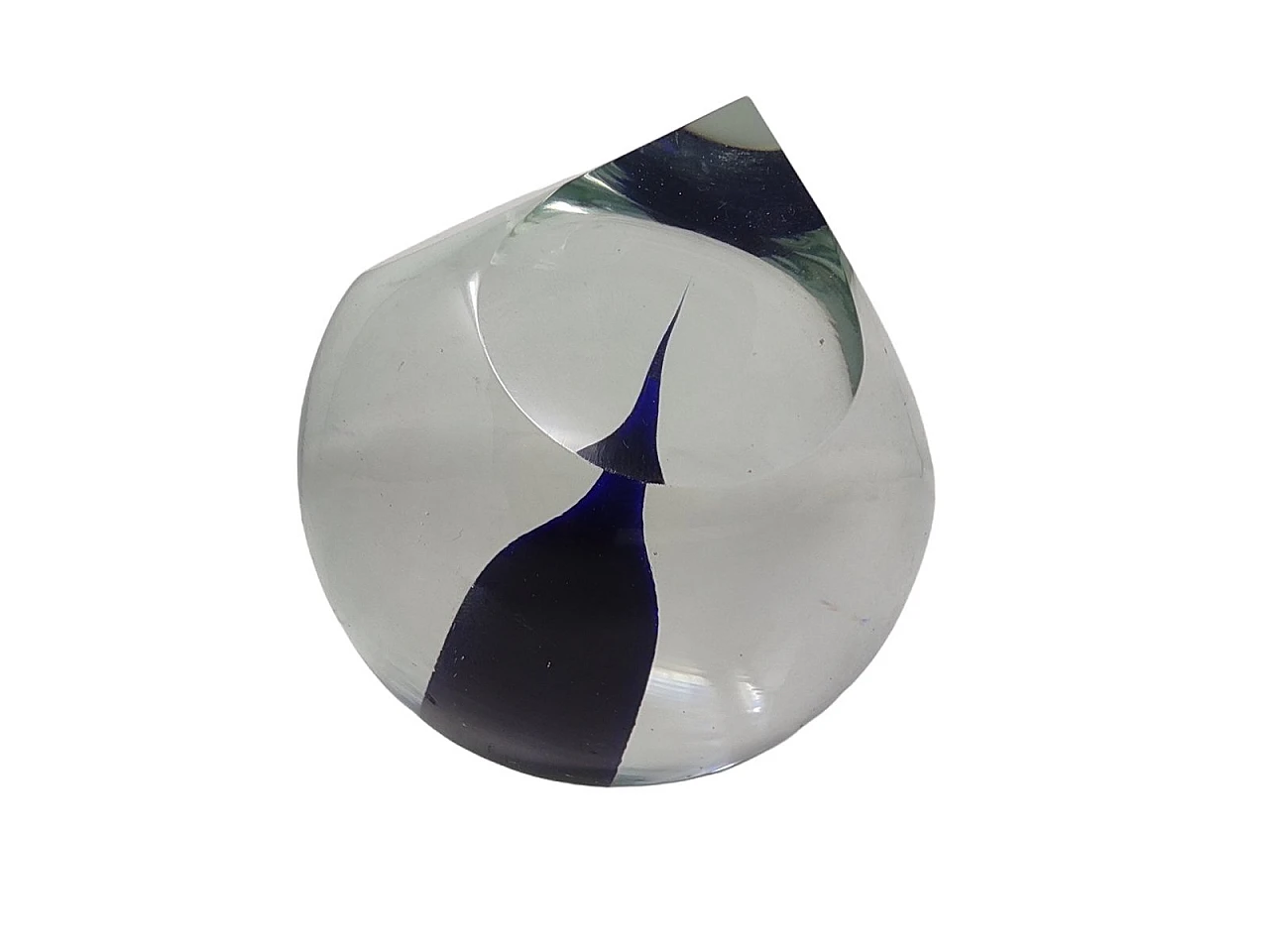 Murano glass paperweight with blue drop by A. Barbini, 1960s 1
