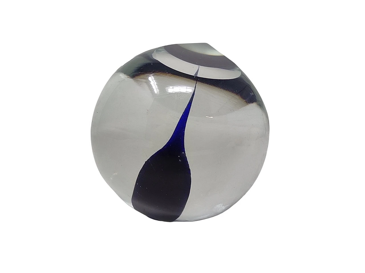 Murano glass paperweight with blue drop by A. Barbini, 1960s 2