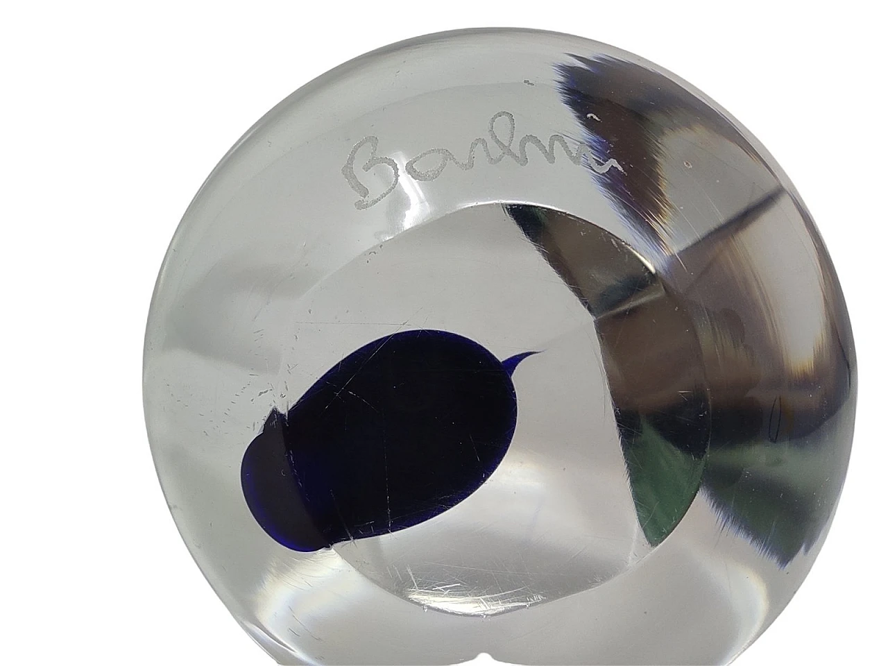 Murano glass paperweight with blue drop by A. Barbini, 1960s 4