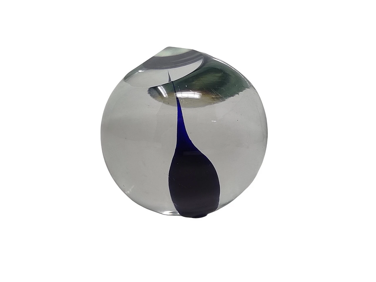 Murano glass paperweight with blue drop by A. Barbini, 1960s 5