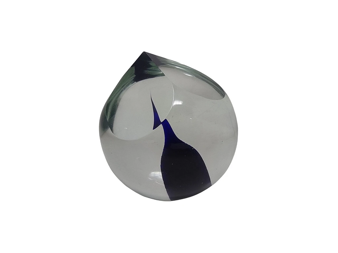 Murano glass paperweight with blue drop by A. Barbini, 1960s 6