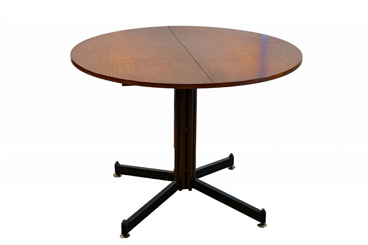 Round extendable dining table in wood and metal, 1950s 1