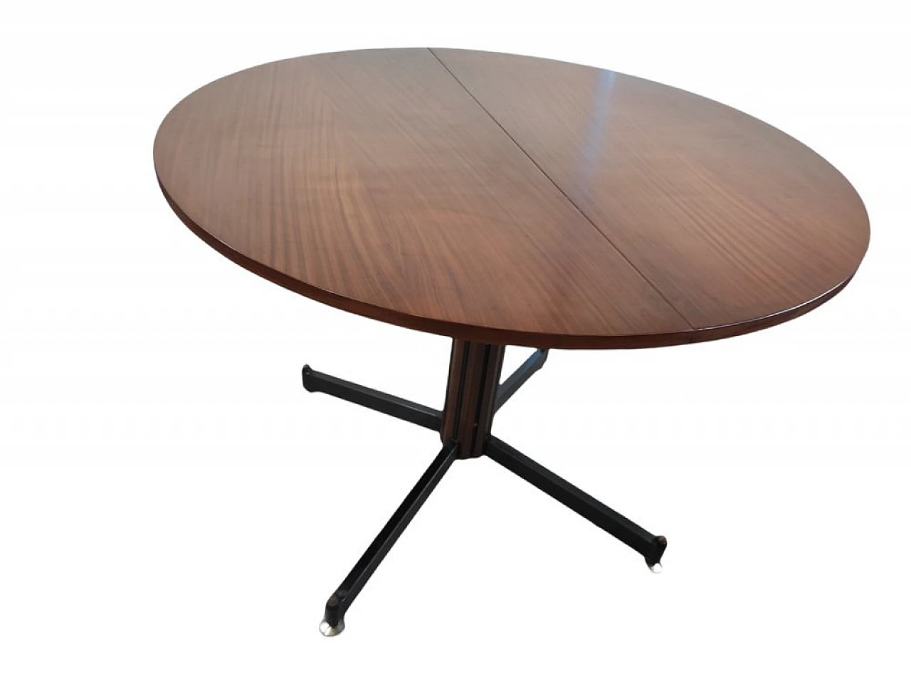 Round extendable dining table in wood and metal, 1950s 2