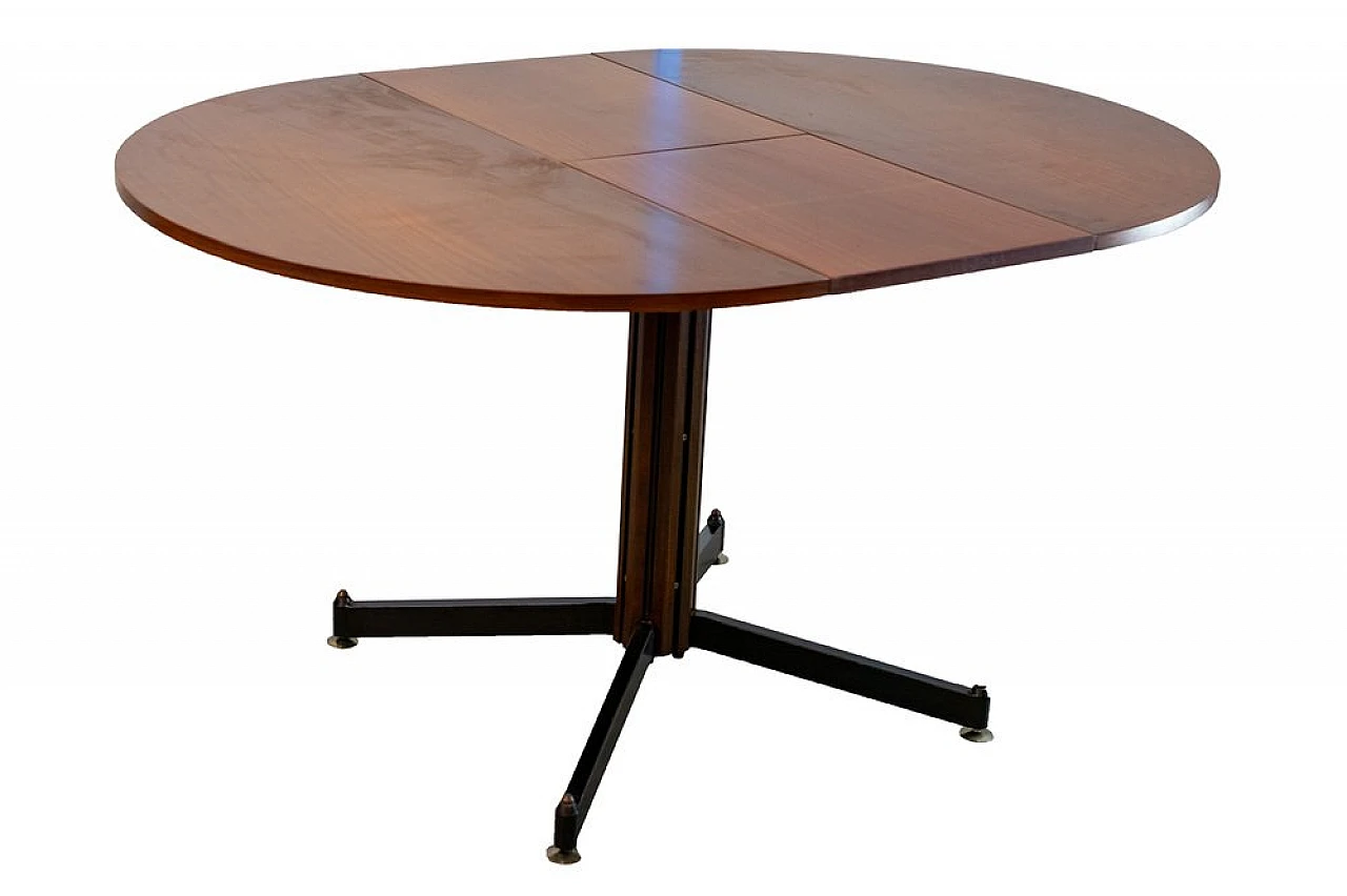 Round extendable dining table in wood and metal, 1950s 3