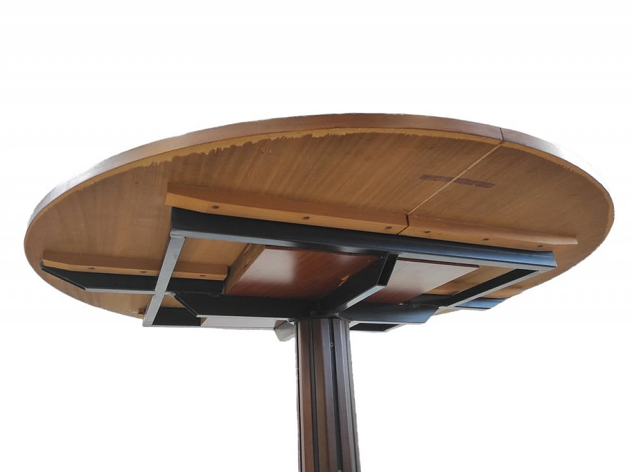 Round extendable dining table in wood and metal, 1950s 5