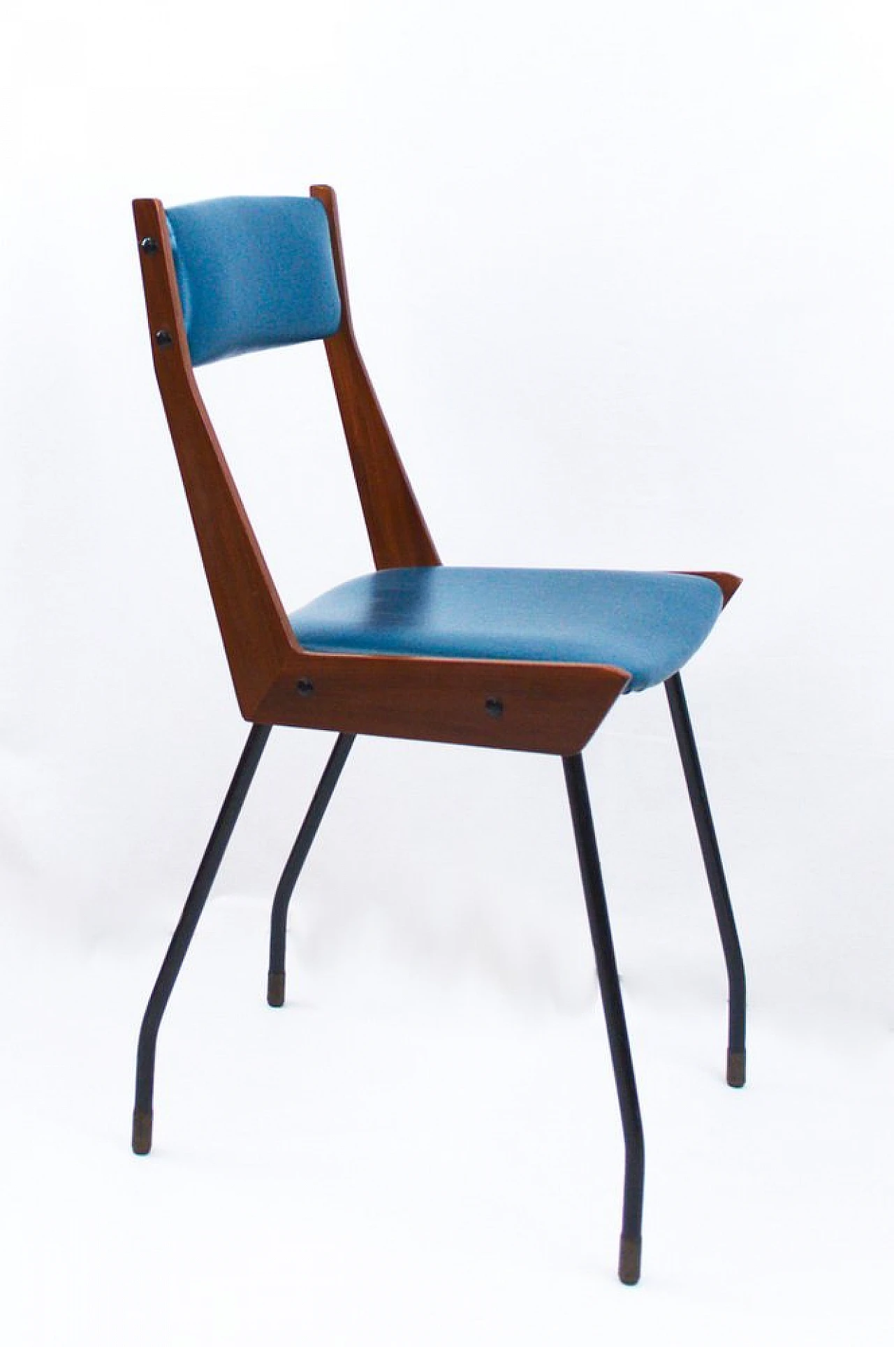 Chair in wood, black metal & blue leatherette by RB Rossana, 1950s 3