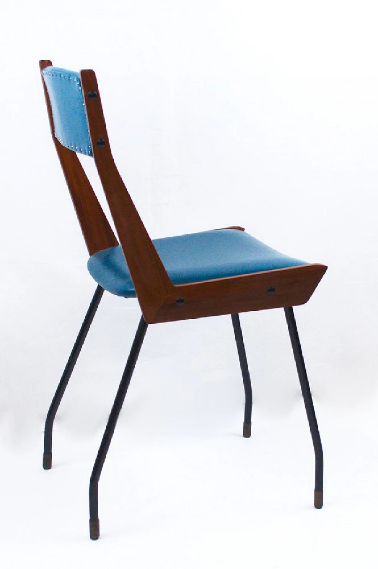 Chair in wood, black metal & blue leatherette by RB Rossana, 1950s 4