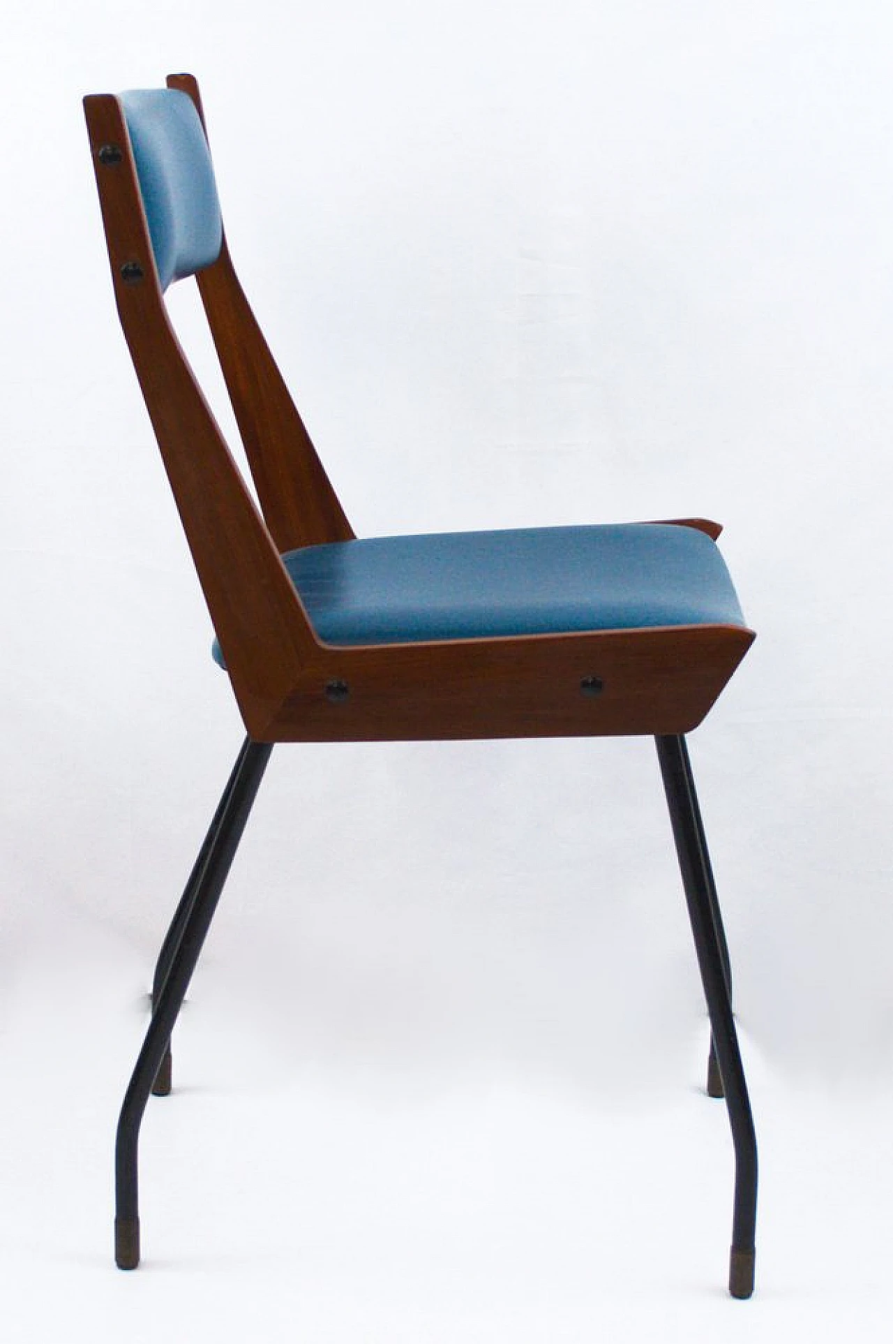 Chair in wood, black metal & blue leatherette by RB Rossana, 1950s 5