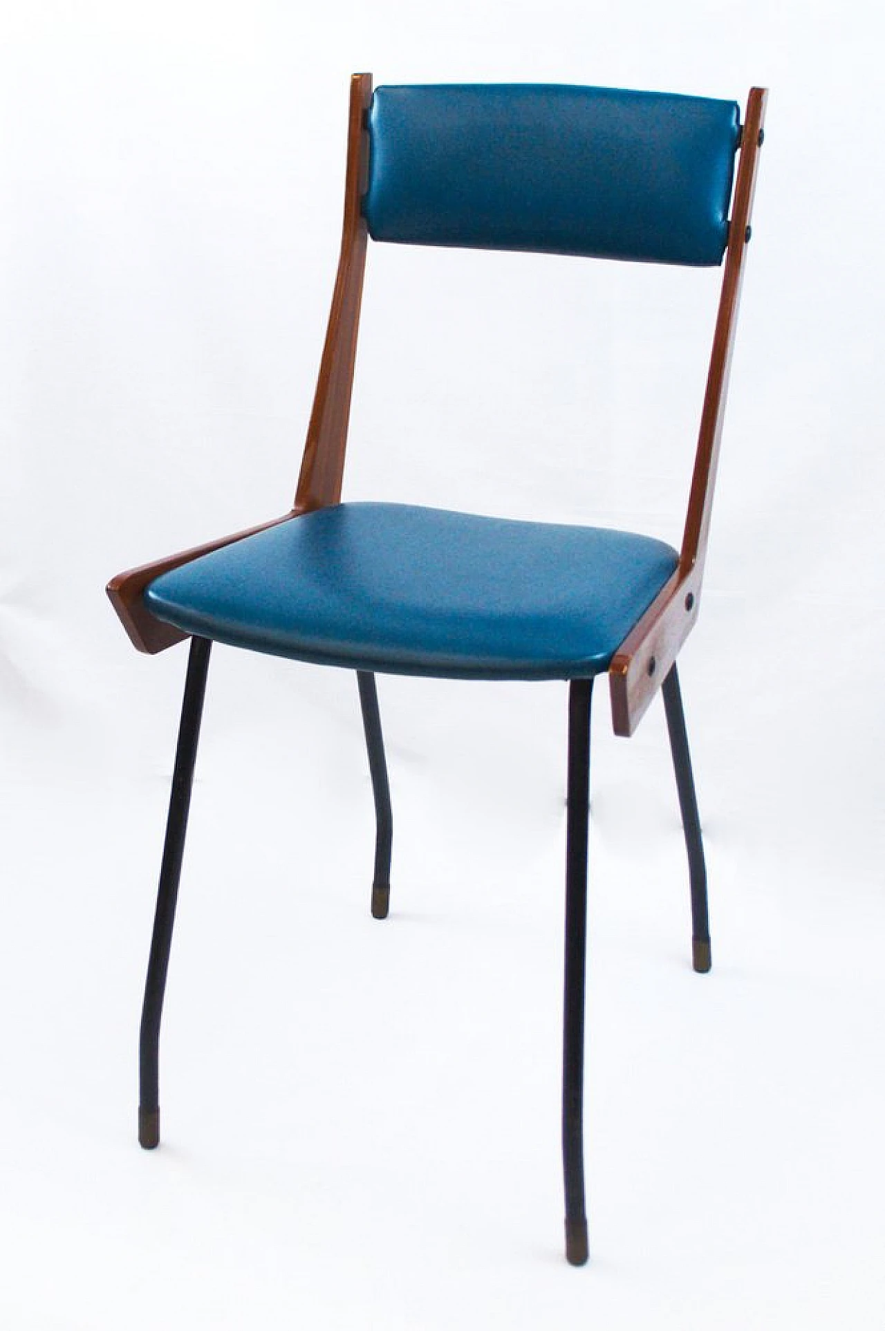 Chair in wood, black metal & blue leatherette by RB Rossana, 1950s 6