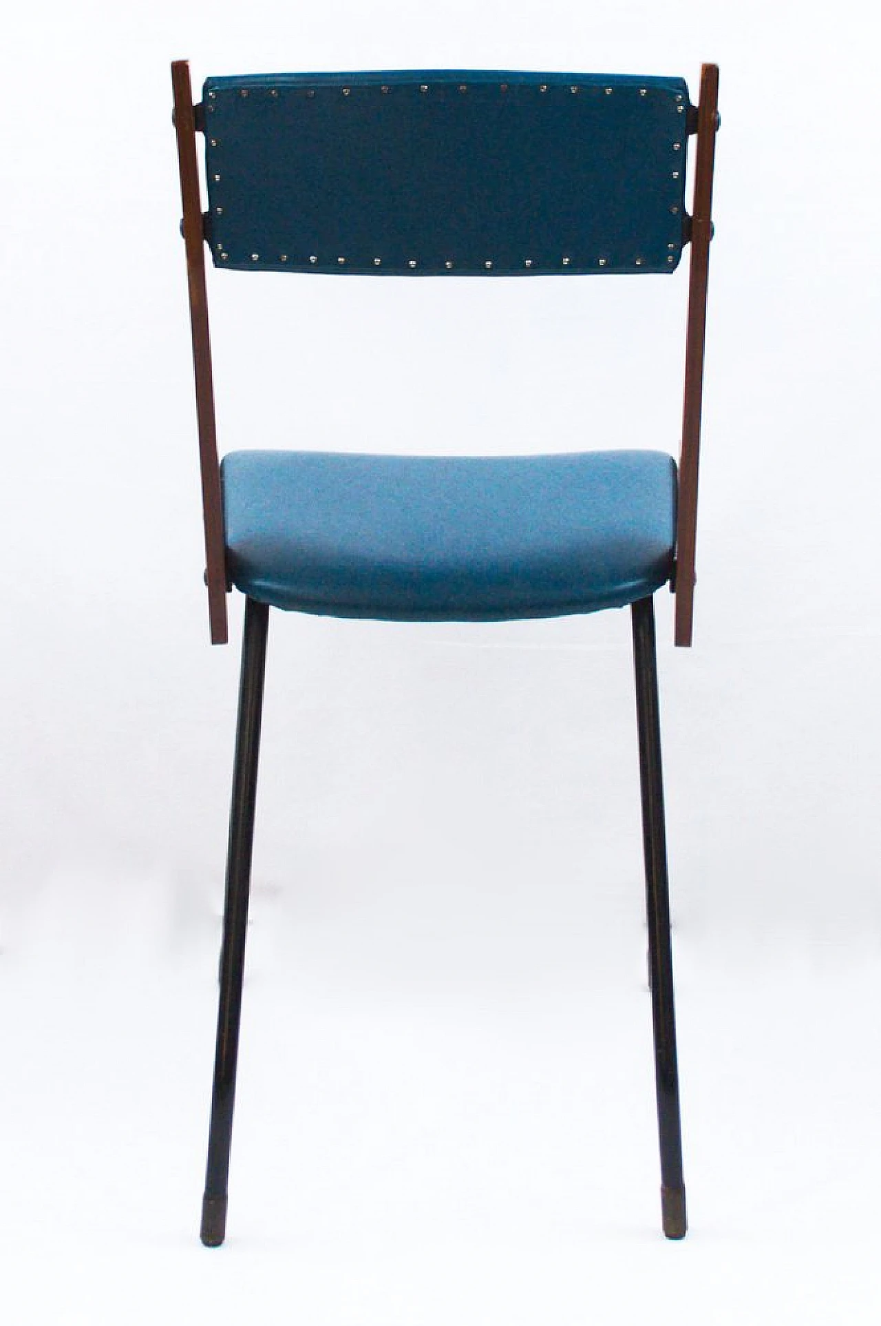 Chair in wood, black metal & blue leatherette by RB Rossana, 1950s 7