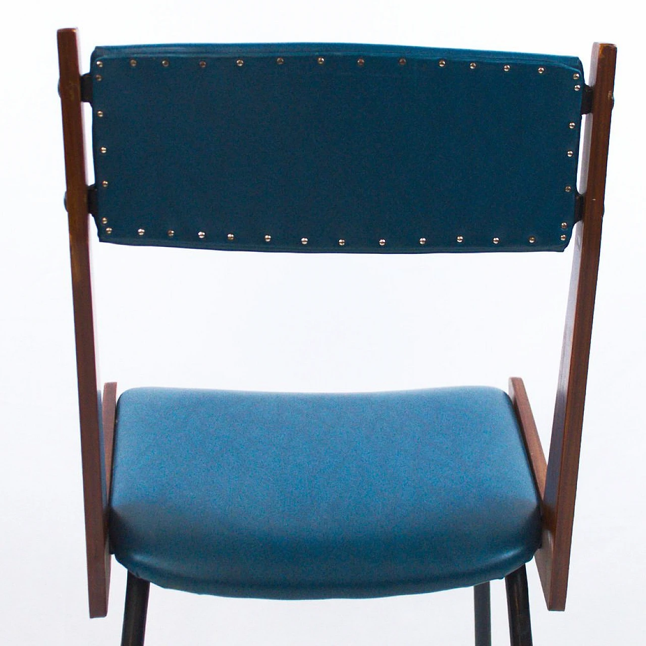 Chair in wood, black metal & blue leatherette by RB Rossana, 1950s 9