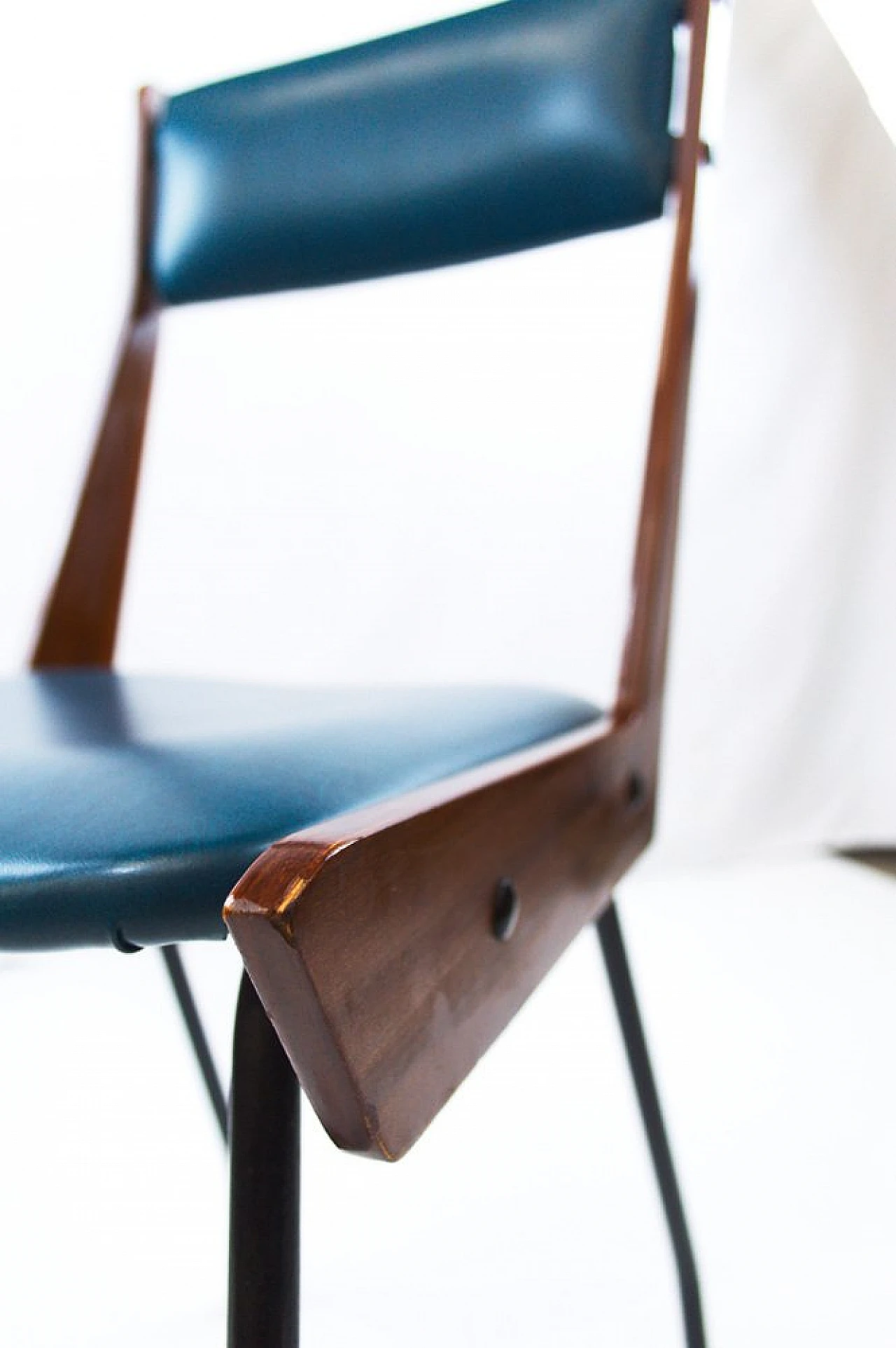 Chair in wood, black metal & blue leatherette by RB Rossana, 1950s 13