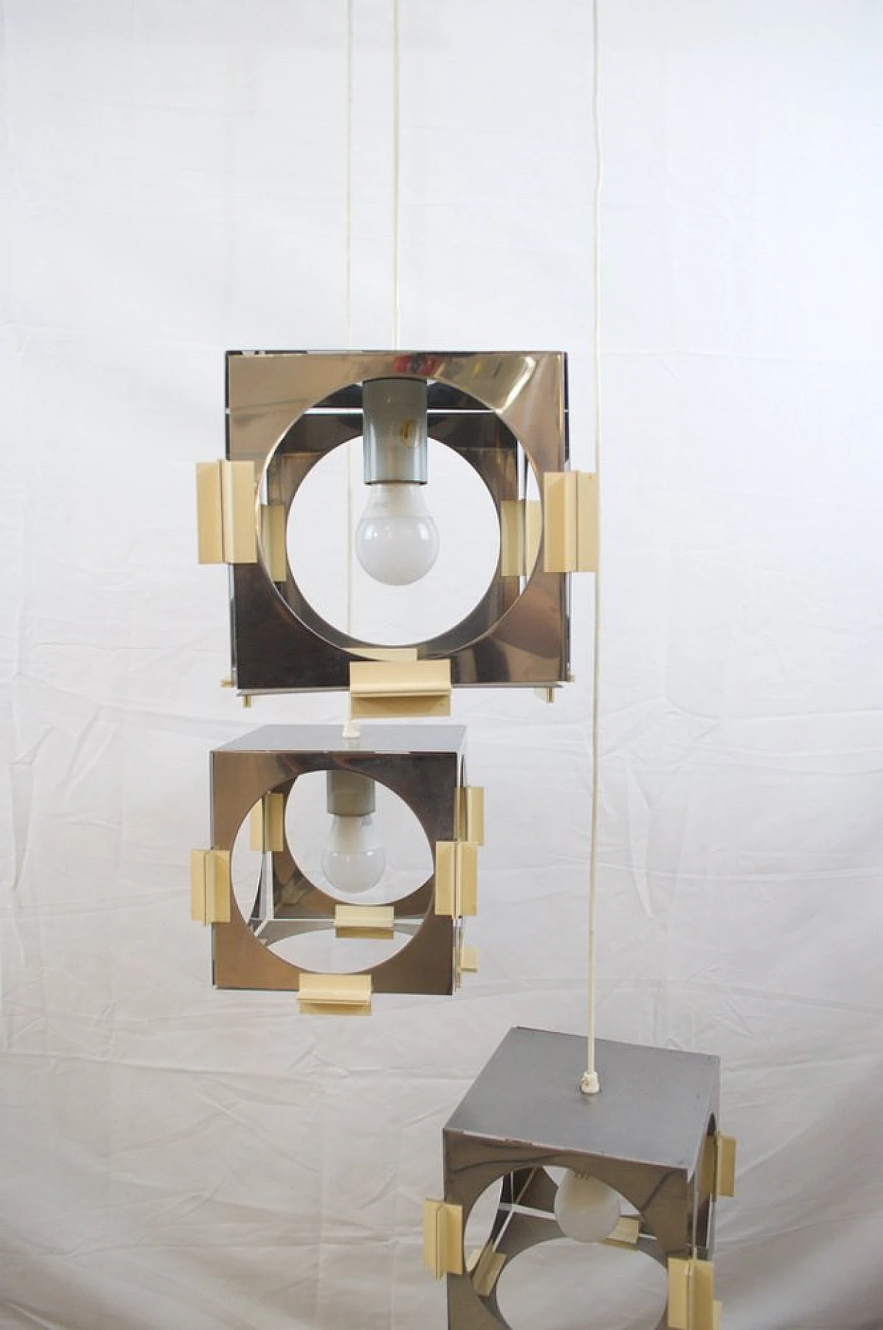 Chandelier with 3 metal cubes by G. Reggiani for Reggiani, 1970s 3