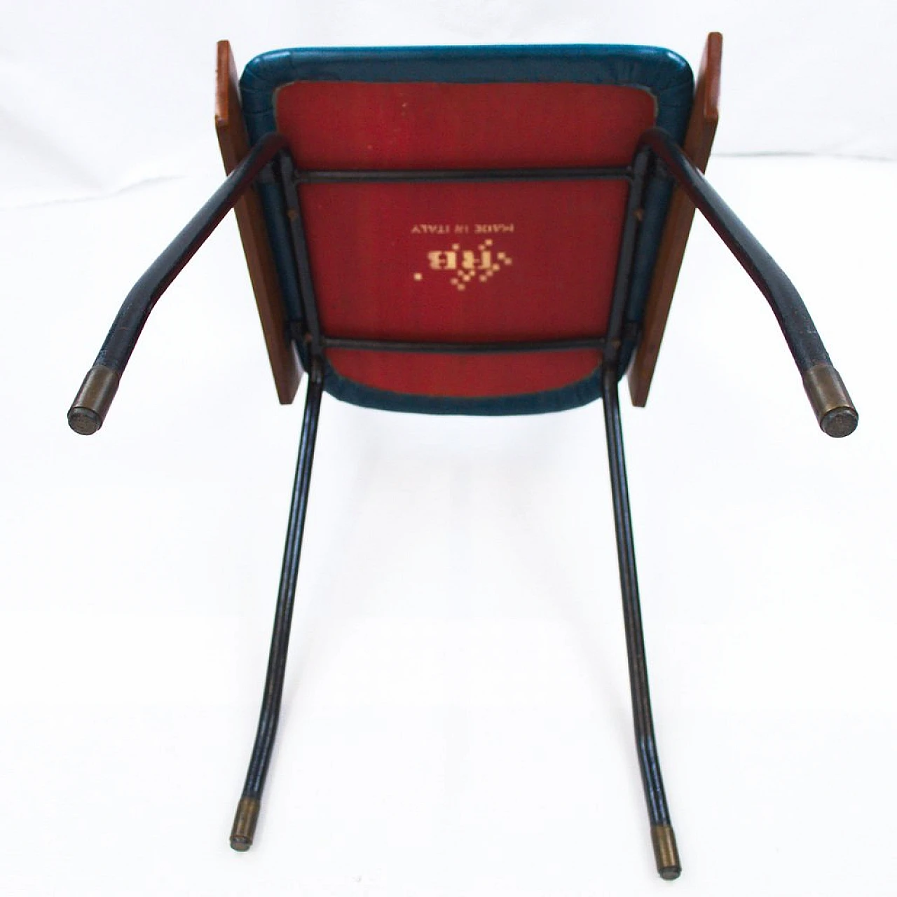 Chair in wood, black metal & blue leatherette by RB Rossana, 1950s 16