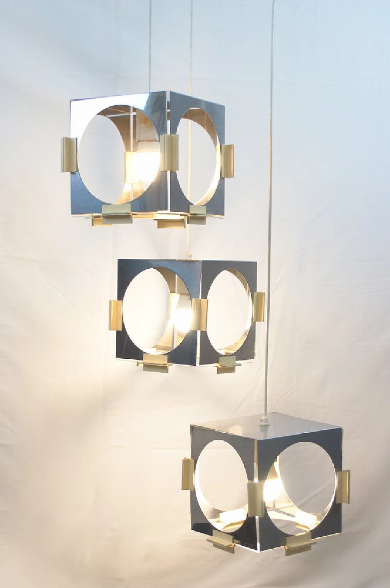 Chandelier with 3 metal cubes by G. Reggiani for Reggiani, 1970s 6