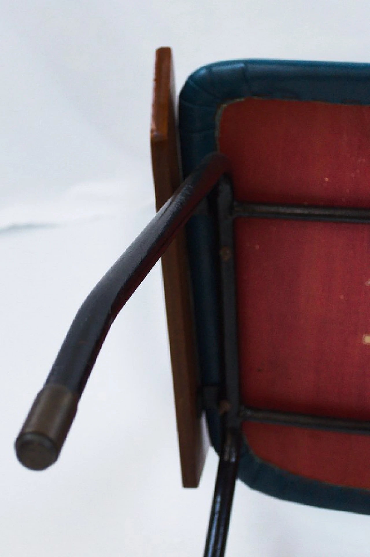 Chair in wood, black metal & blue leatherette by RB Rossana, 1950s 18