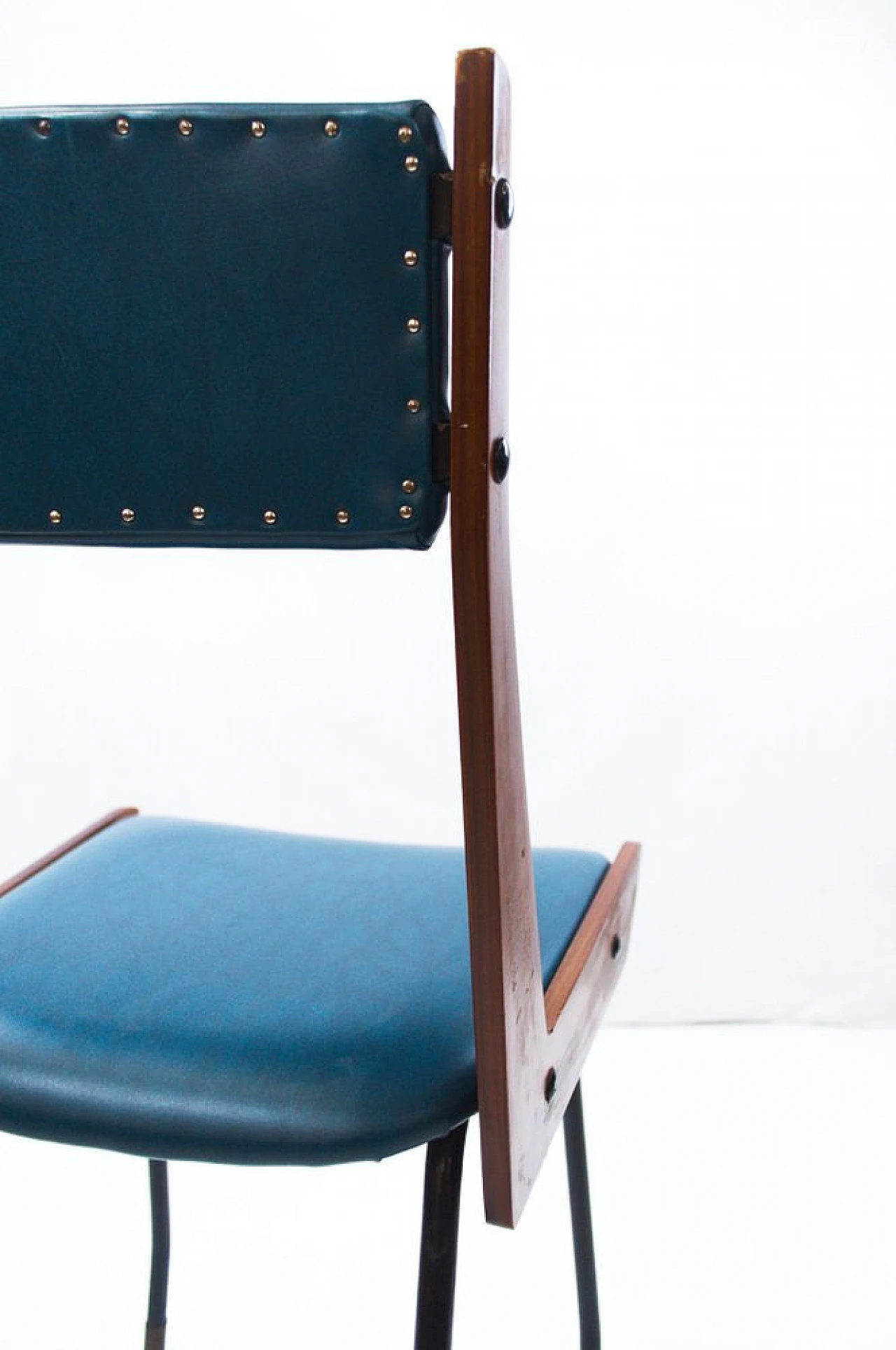 Chair in wood, black metal & blue leatherette by RB Rossana, 1950s 21