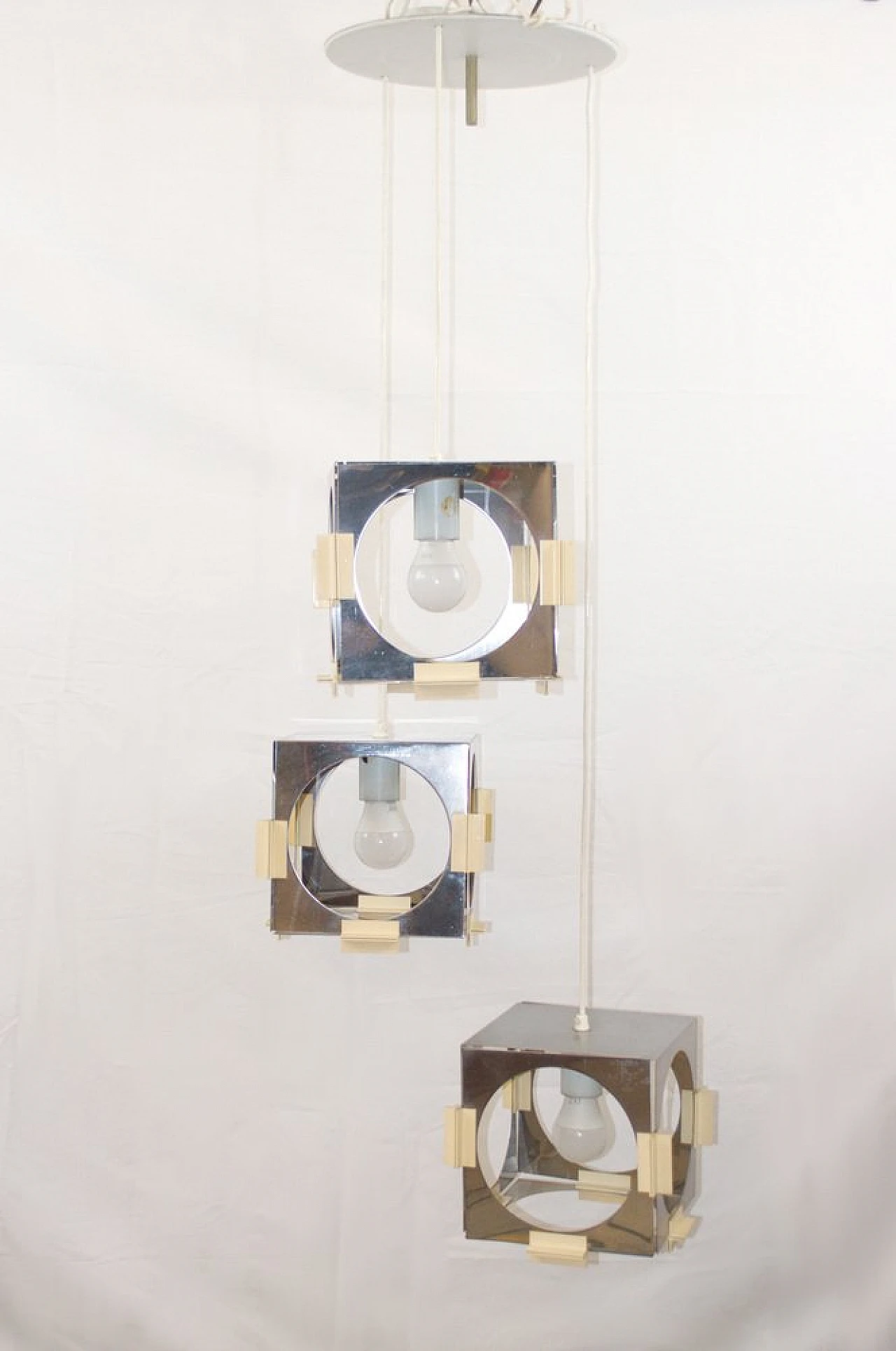 Chandelier with 3 metal cubes by G. Reggiani for Reggiani, 1970s 9