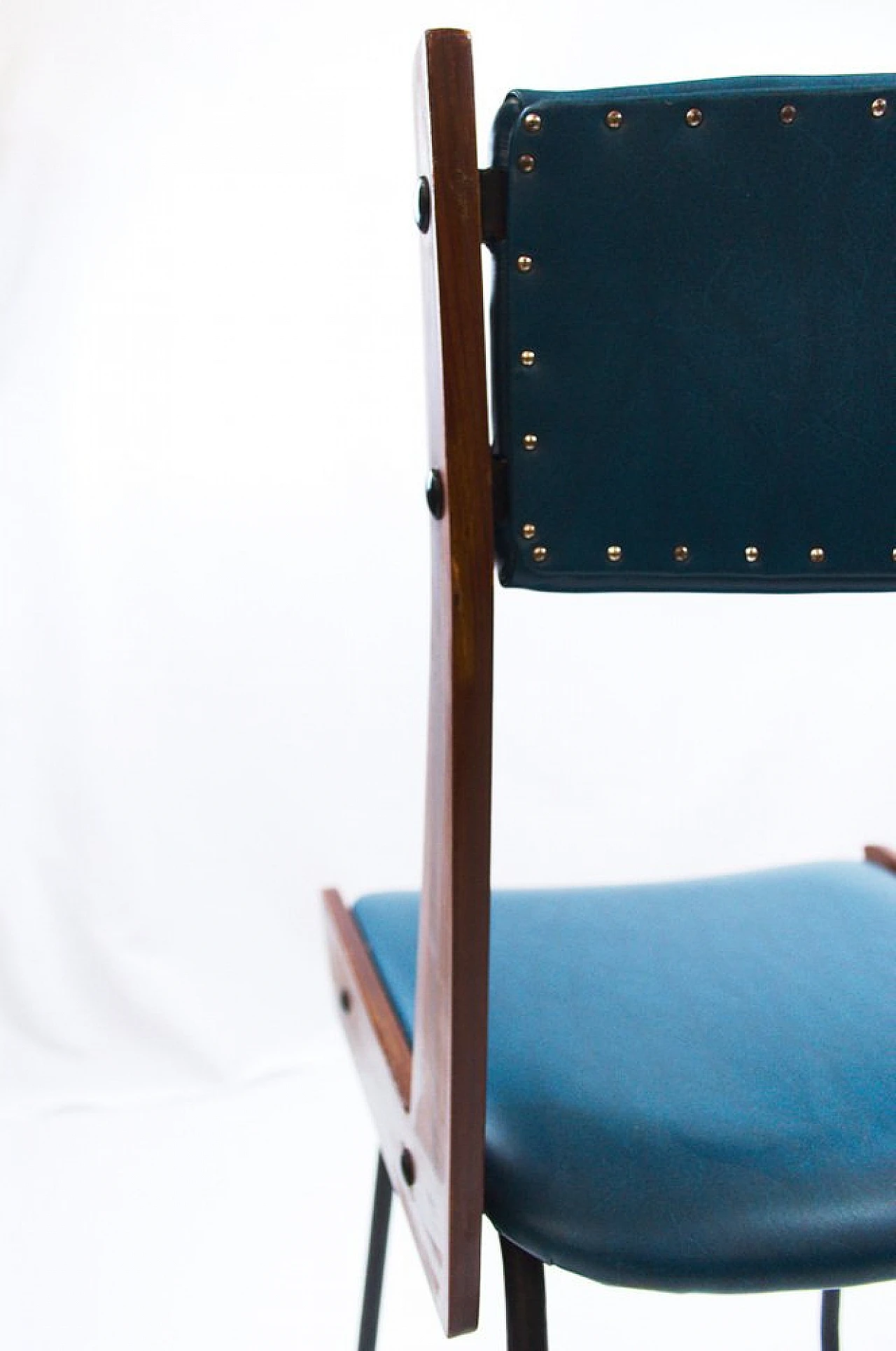 Chair in wood, black metal & blue leatherette by RB Rossana, 1950s 22