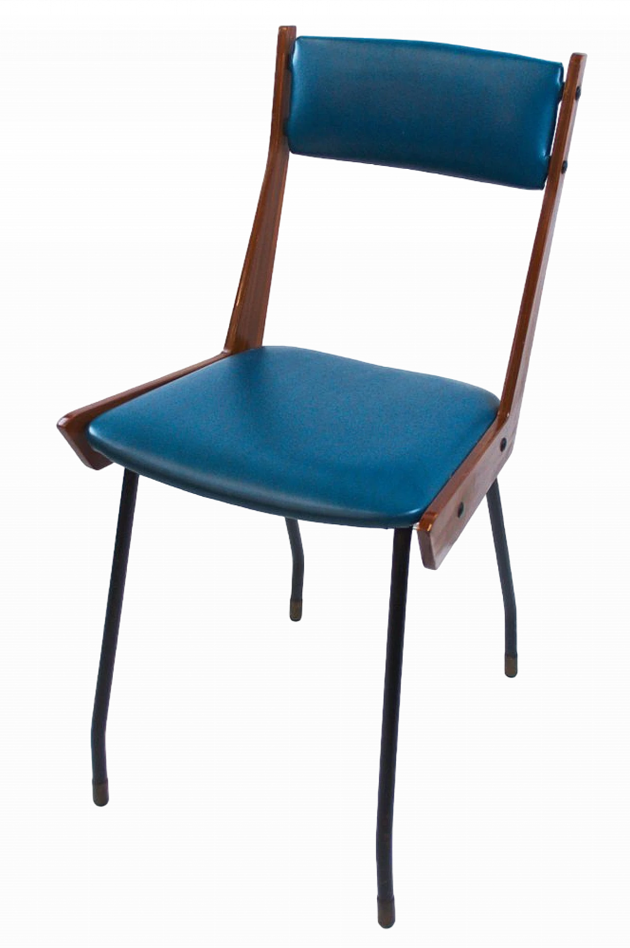 Chair in wood, black metal & blue leatherette by RB Rossana, 1950s 23