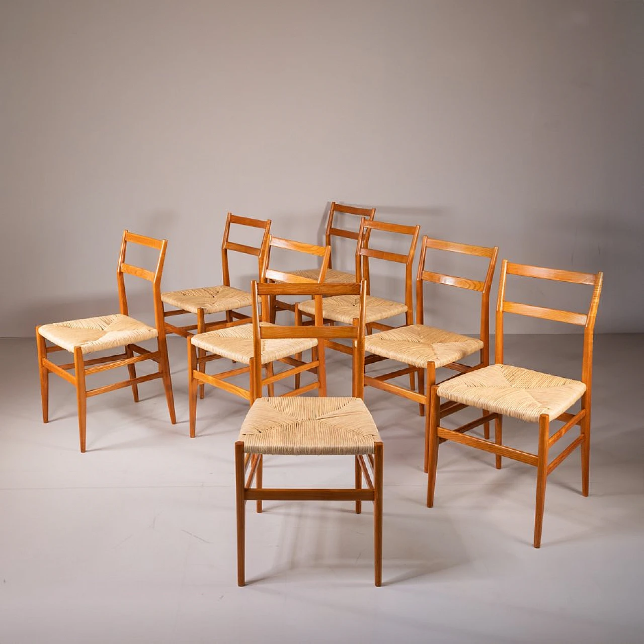 8 Superleggera Chairs in wood & straw by Gio Ponti for Cassina, 1950s 1