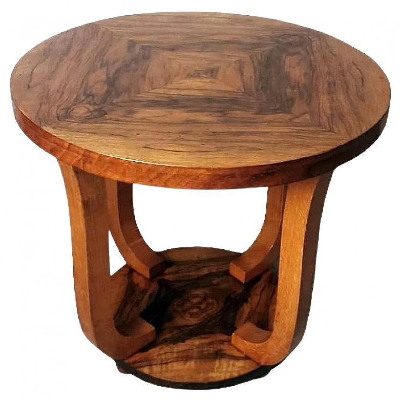 Art Déco coffee table in walnut burl with round top, 1930s 1