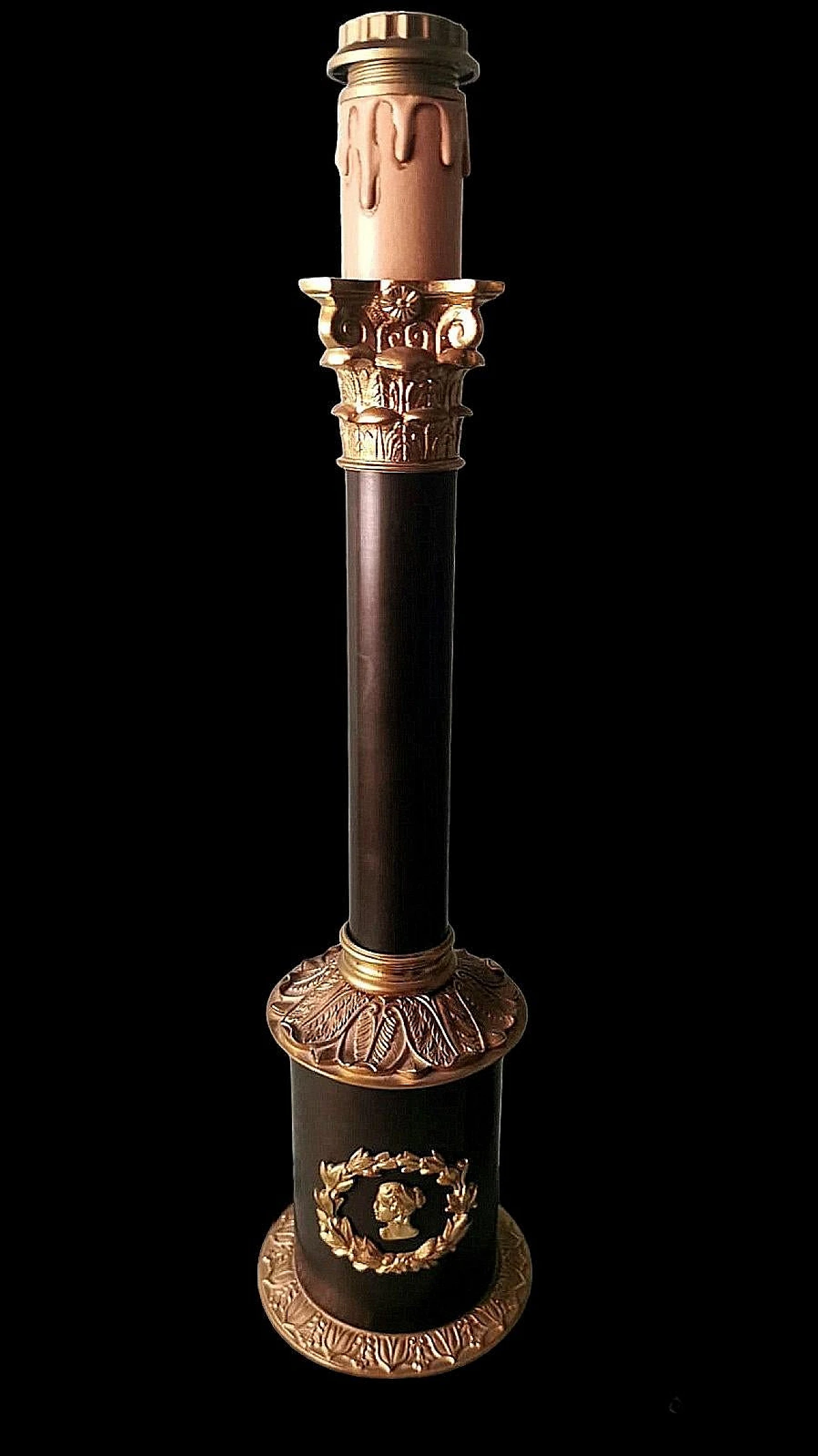 Pair of Empyre style column table lamps in bronze & brass 6