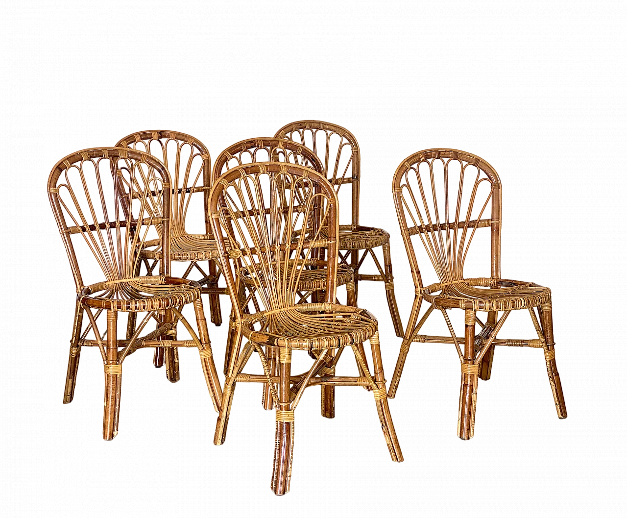 6 Chairs in bamboo and rush, 1970s 12