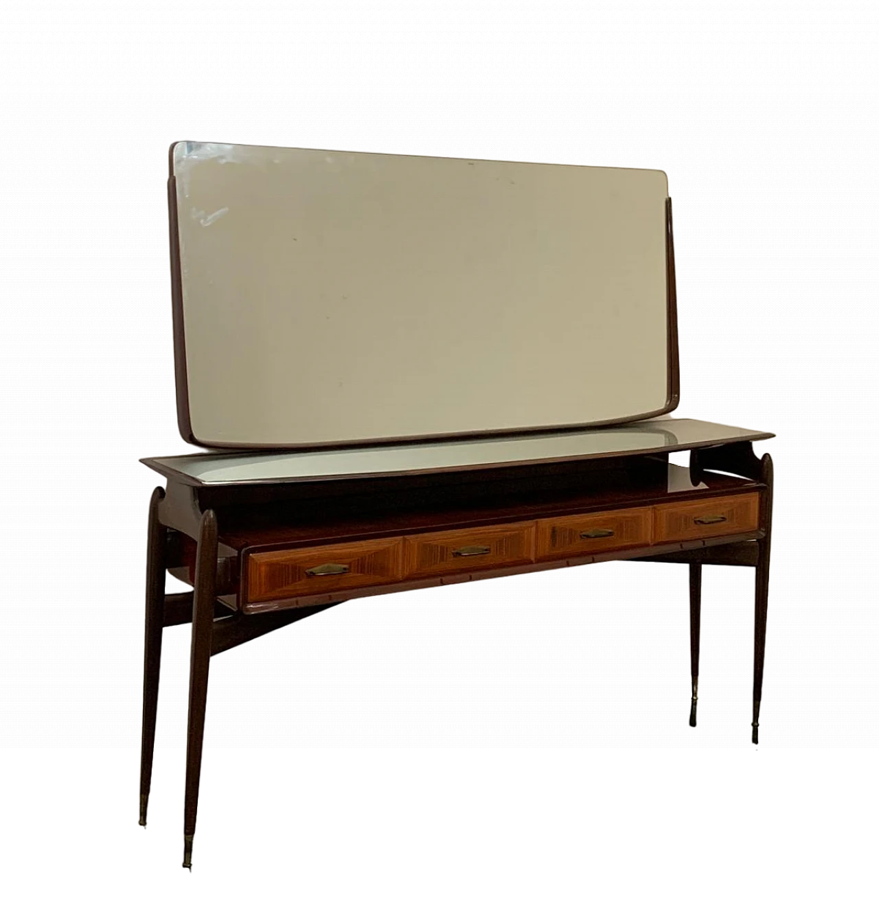 Console with mirror from the 1950s in mahogany and rosewood with brass 17