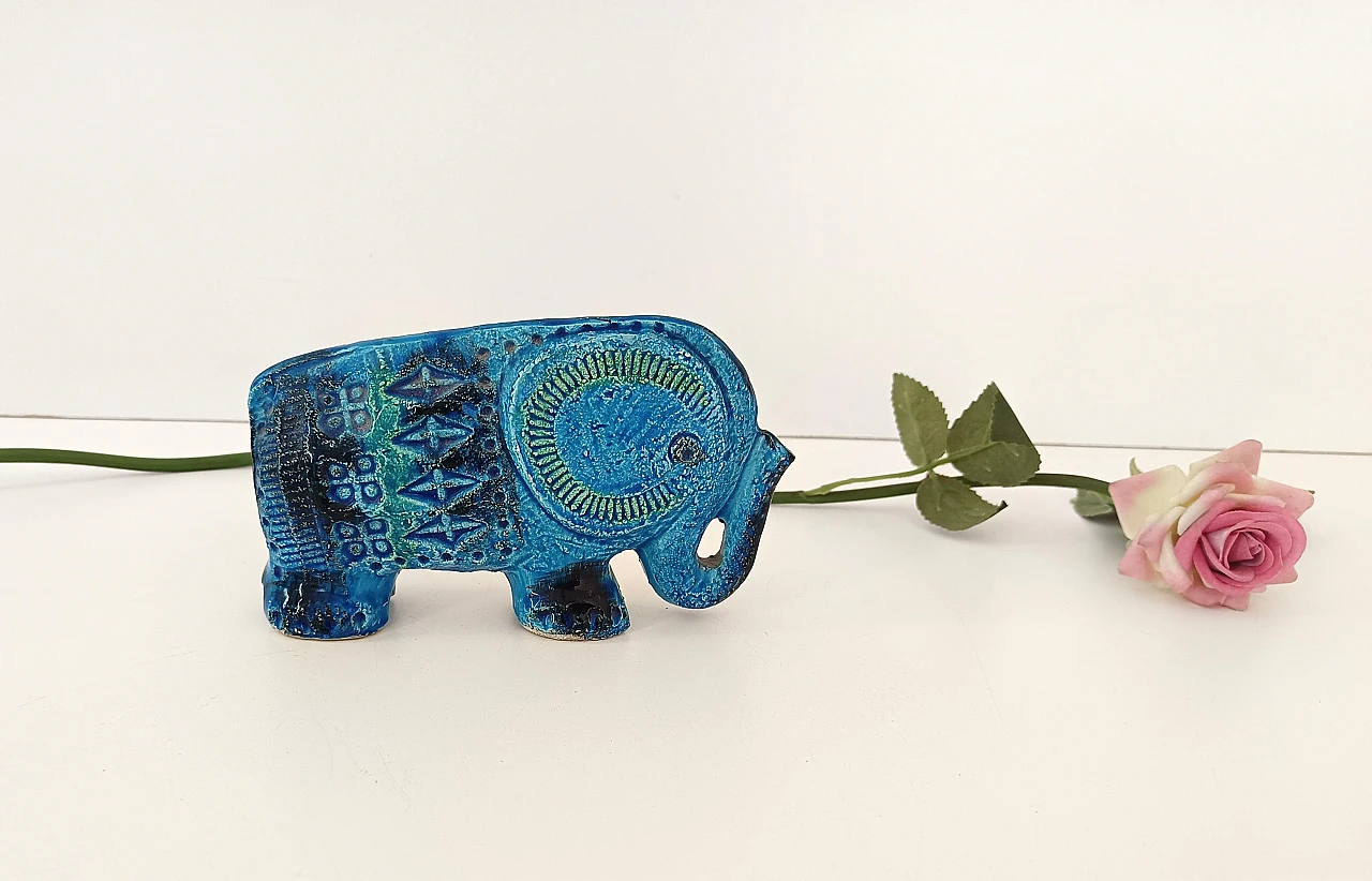 Elefante in ceramica blu di Rimini di A. Londi per Bitossi, anni '60 3