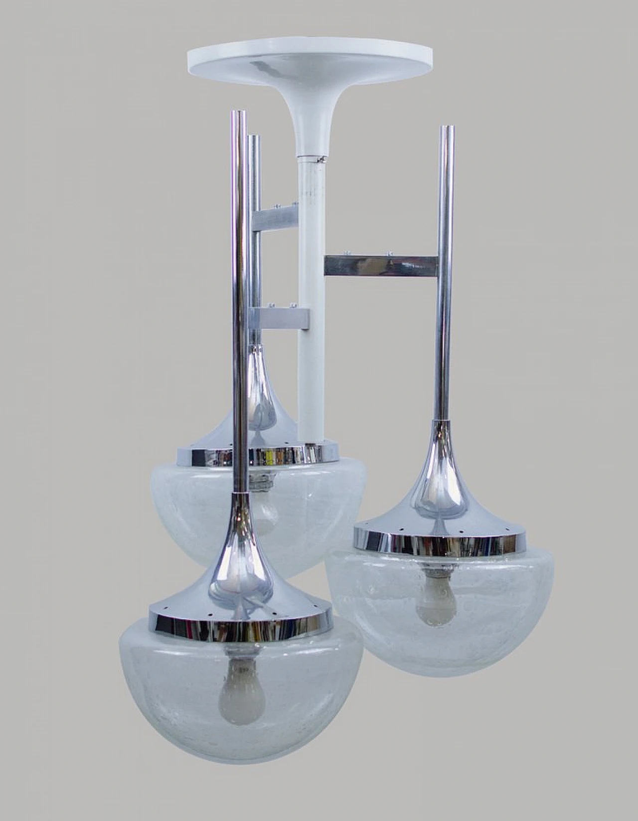 3-Lights ceiling lamp in glass & metal in G. Sciolari's style, 1970s 1