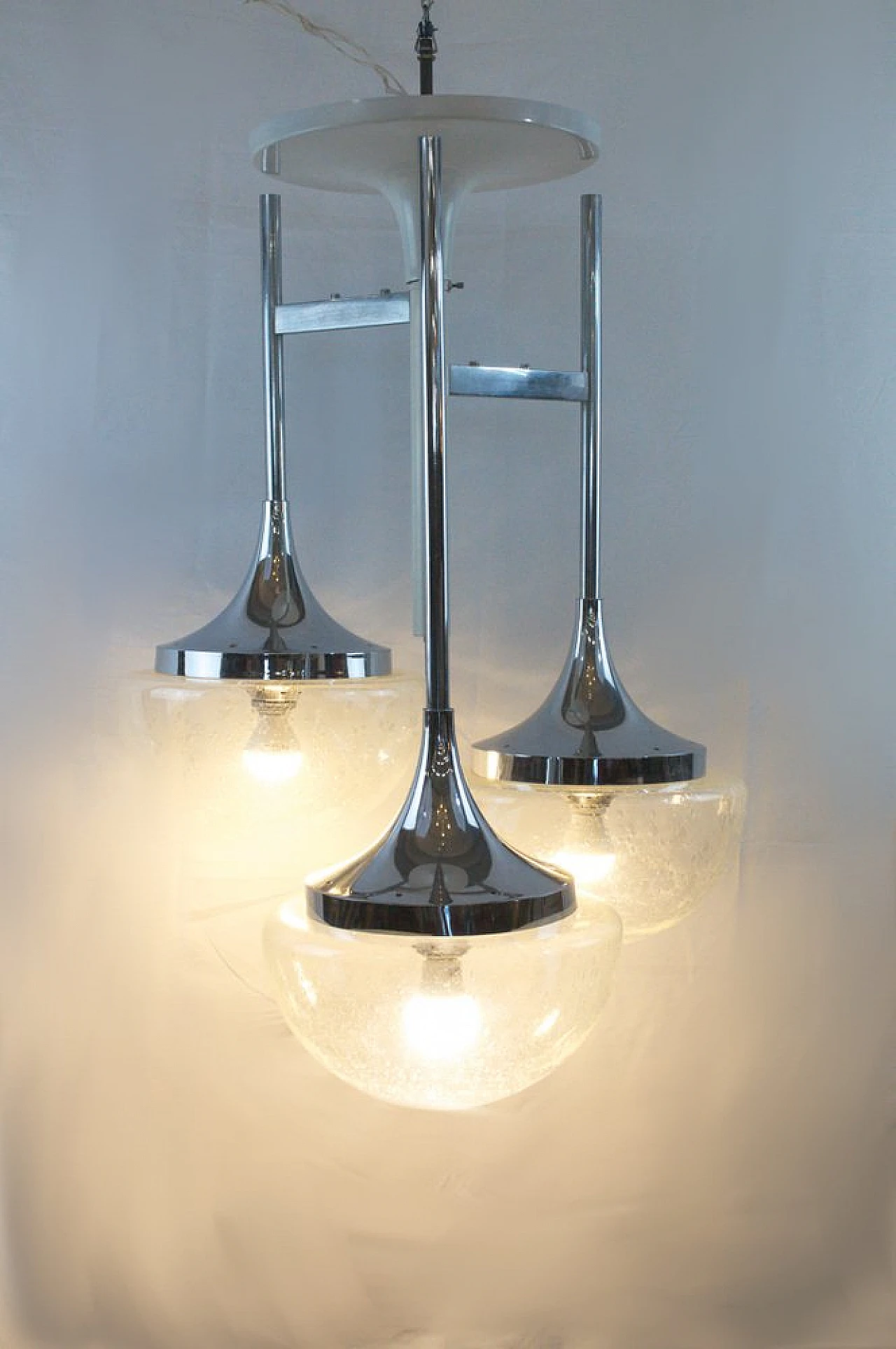 3-Lights ceiling lamp in glass & metal in G. Sciolari's style, 1970s 2