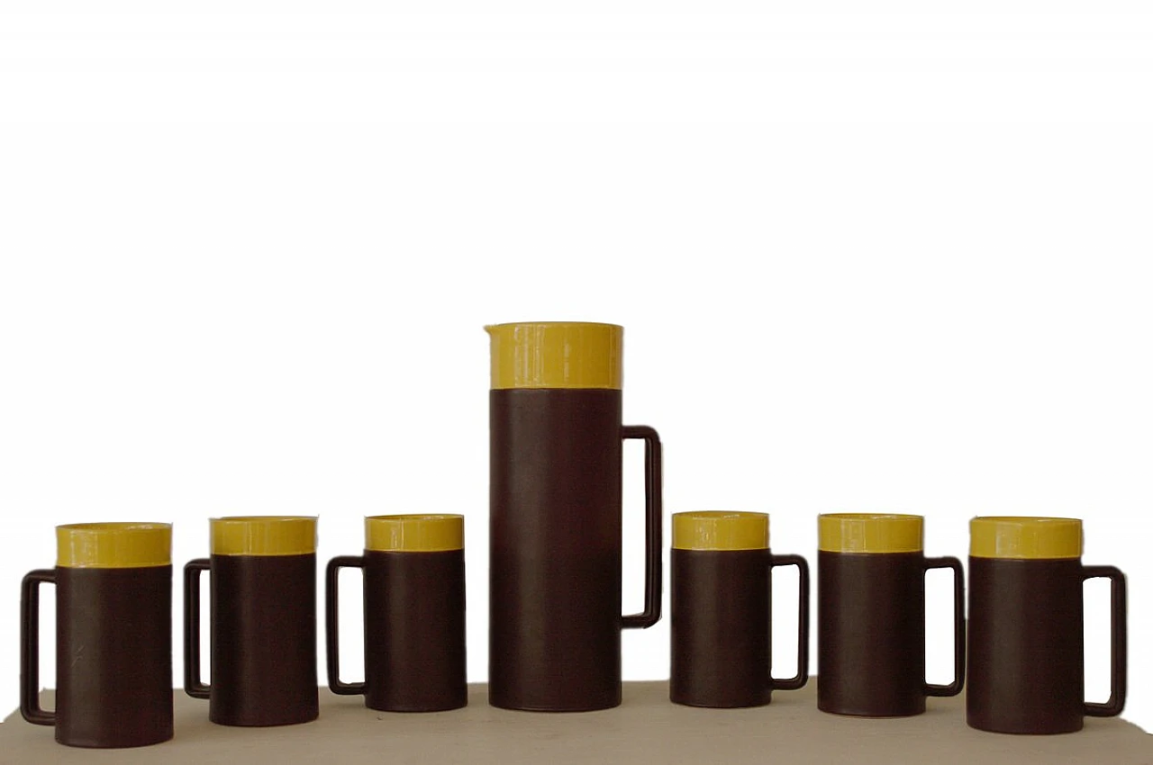 Cups with jug in brown and yellow ceramic by Rometti, 1930s 1
