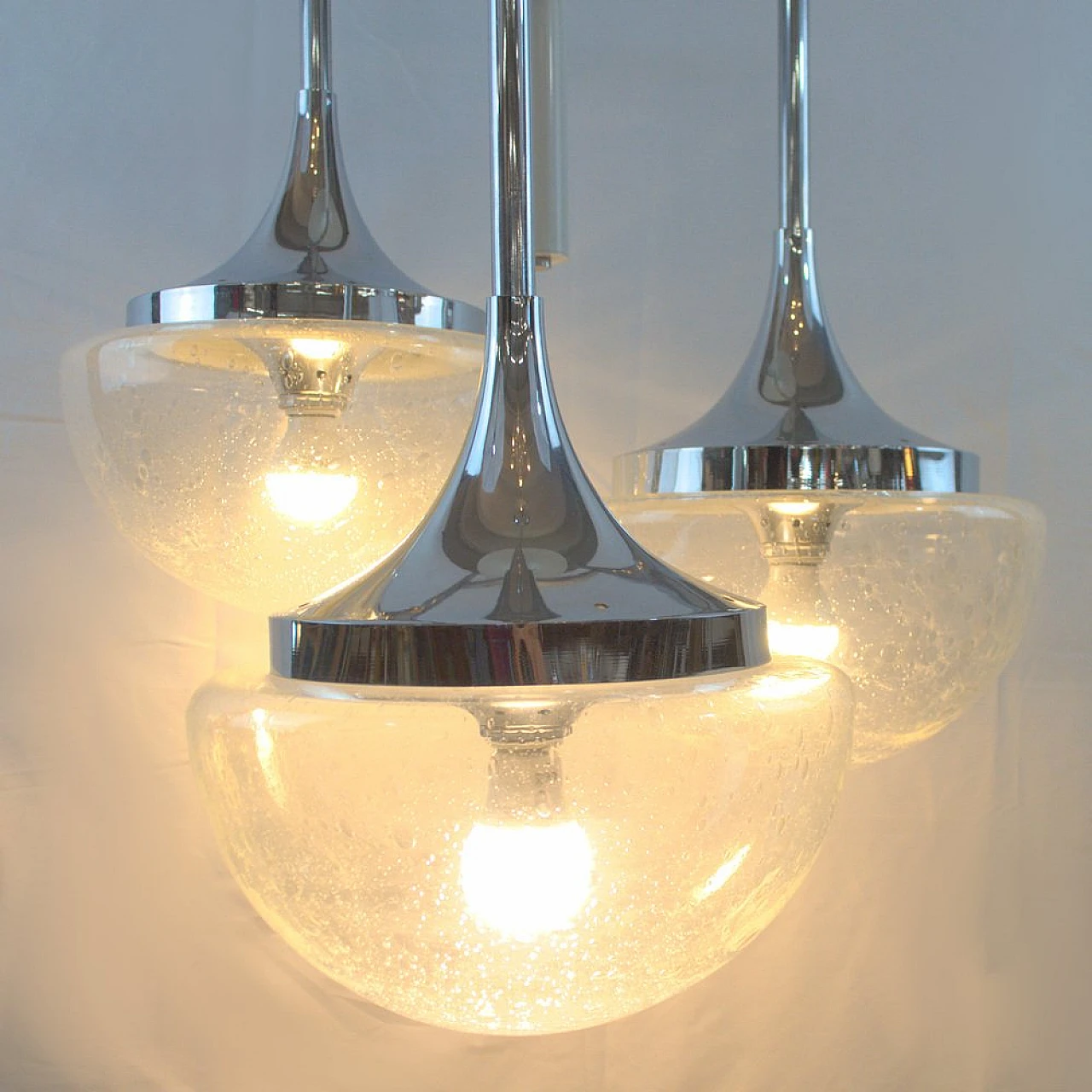 3-Lights ceiling lamp in glass & metal in G. Sciolari's style, 1970s 6