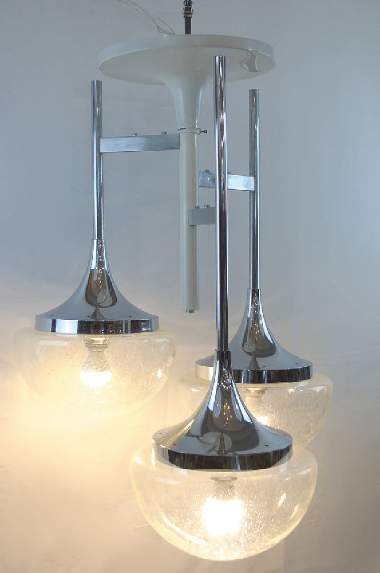 3-Lights ceiling lamp in glass & metal in G. Sciolari's style, 1970s 7