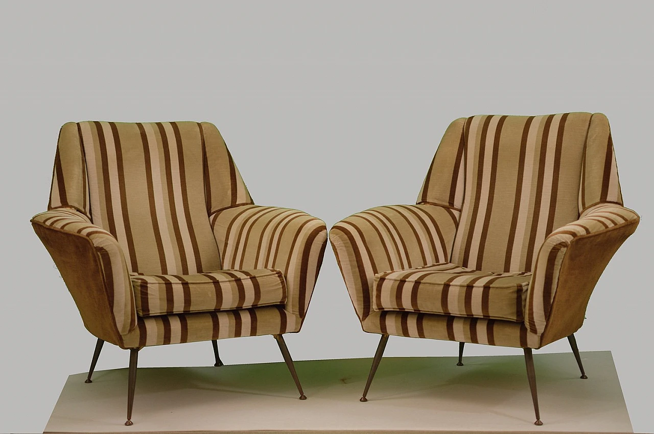 Pair of velvet armchairs attributed to Gigi Radice for Minotti, 1950s 1