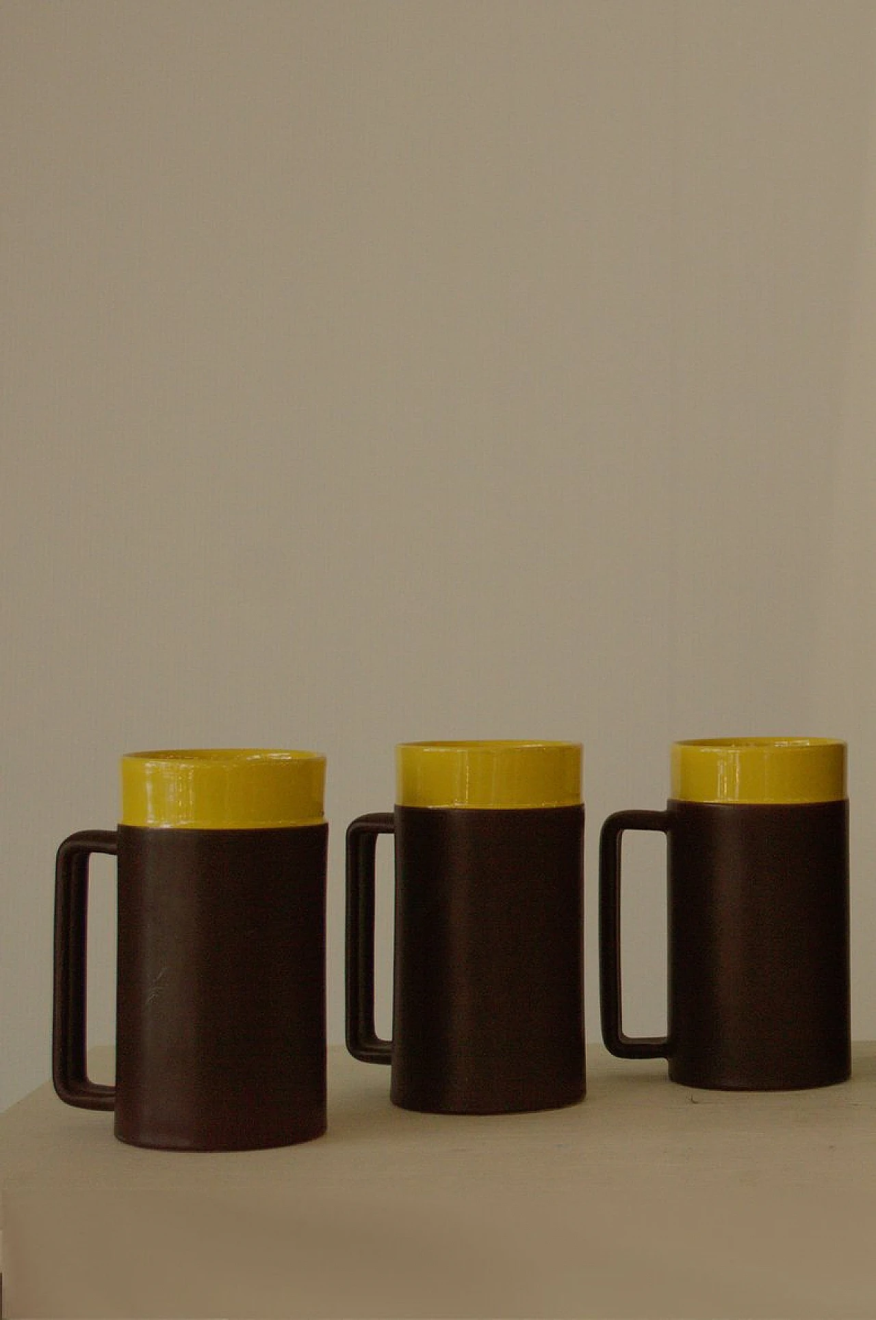Cups with jug in brown and yellow ceramic by Rometti, 1930s 4