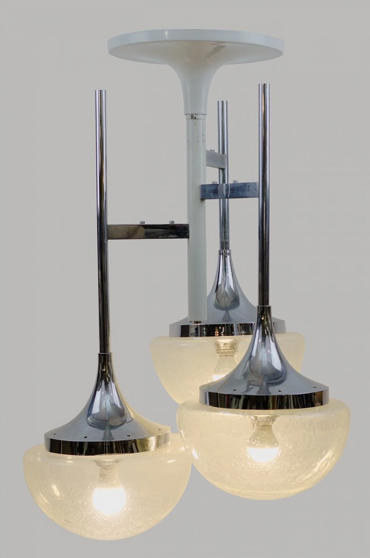 Lampadario a 3 luci in vetro e metallo in stile Sciolari, anni '70 8