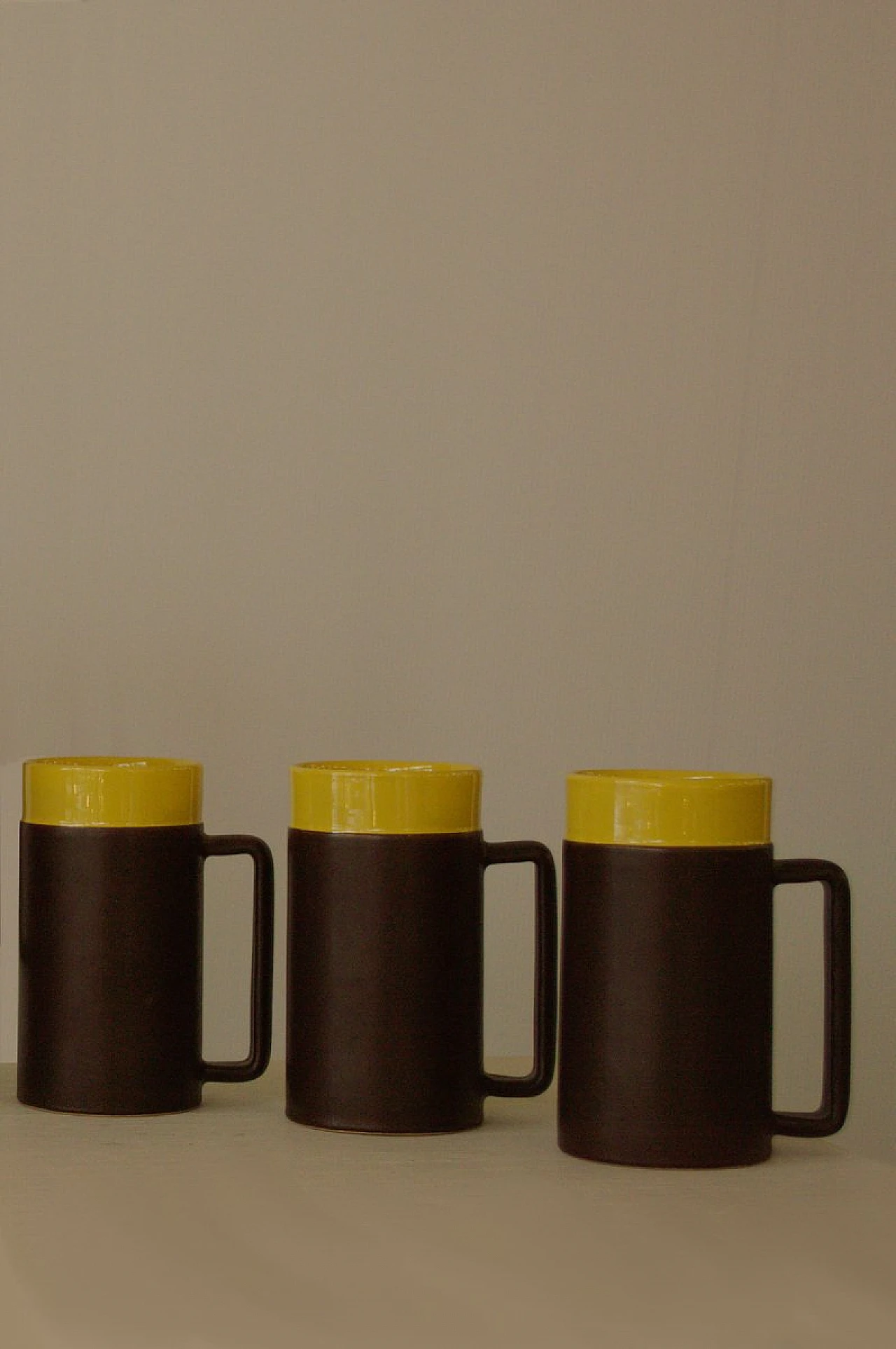 Cups with jug in brown and yellow ceramic by Rometti, 1930s 5
