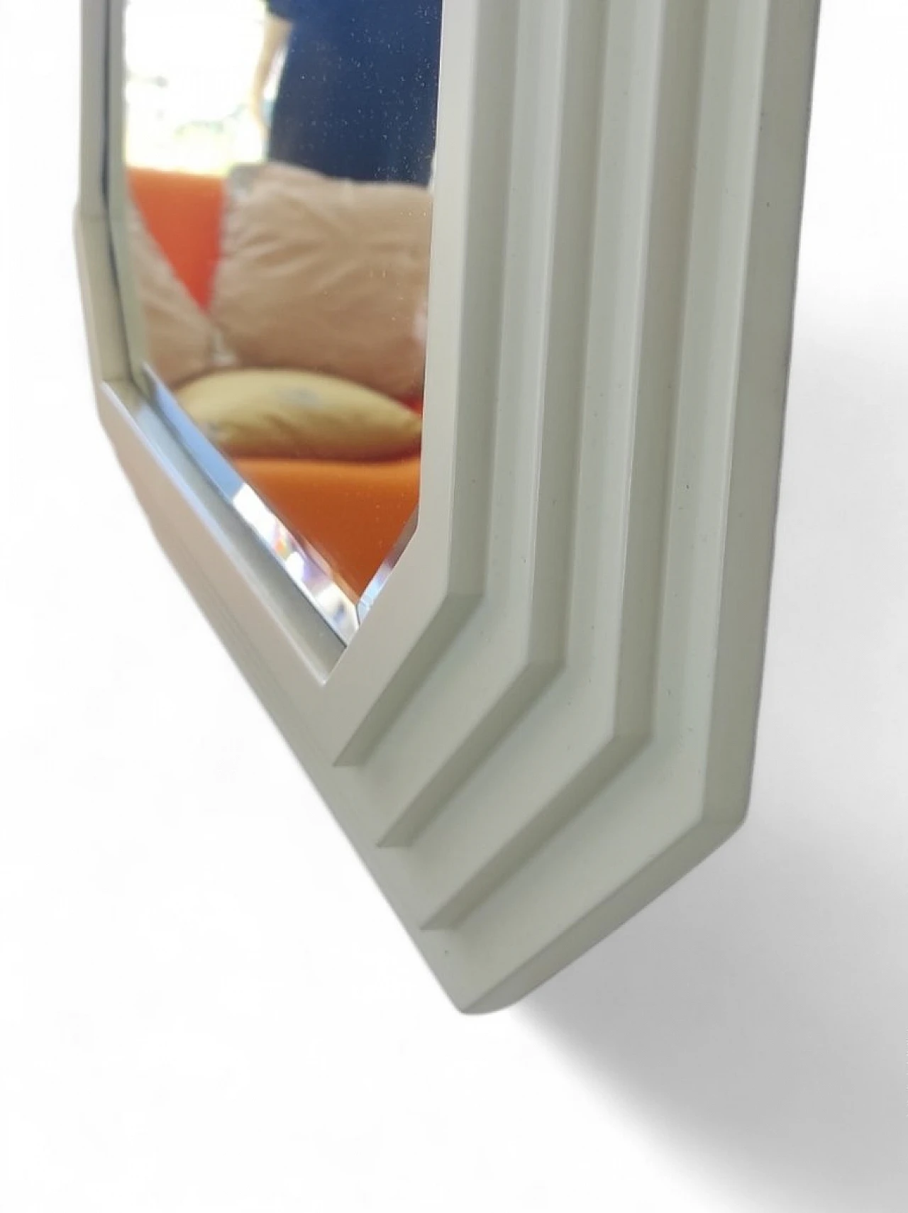 Mirror with octagonal white wooden frame, 1980s 6
