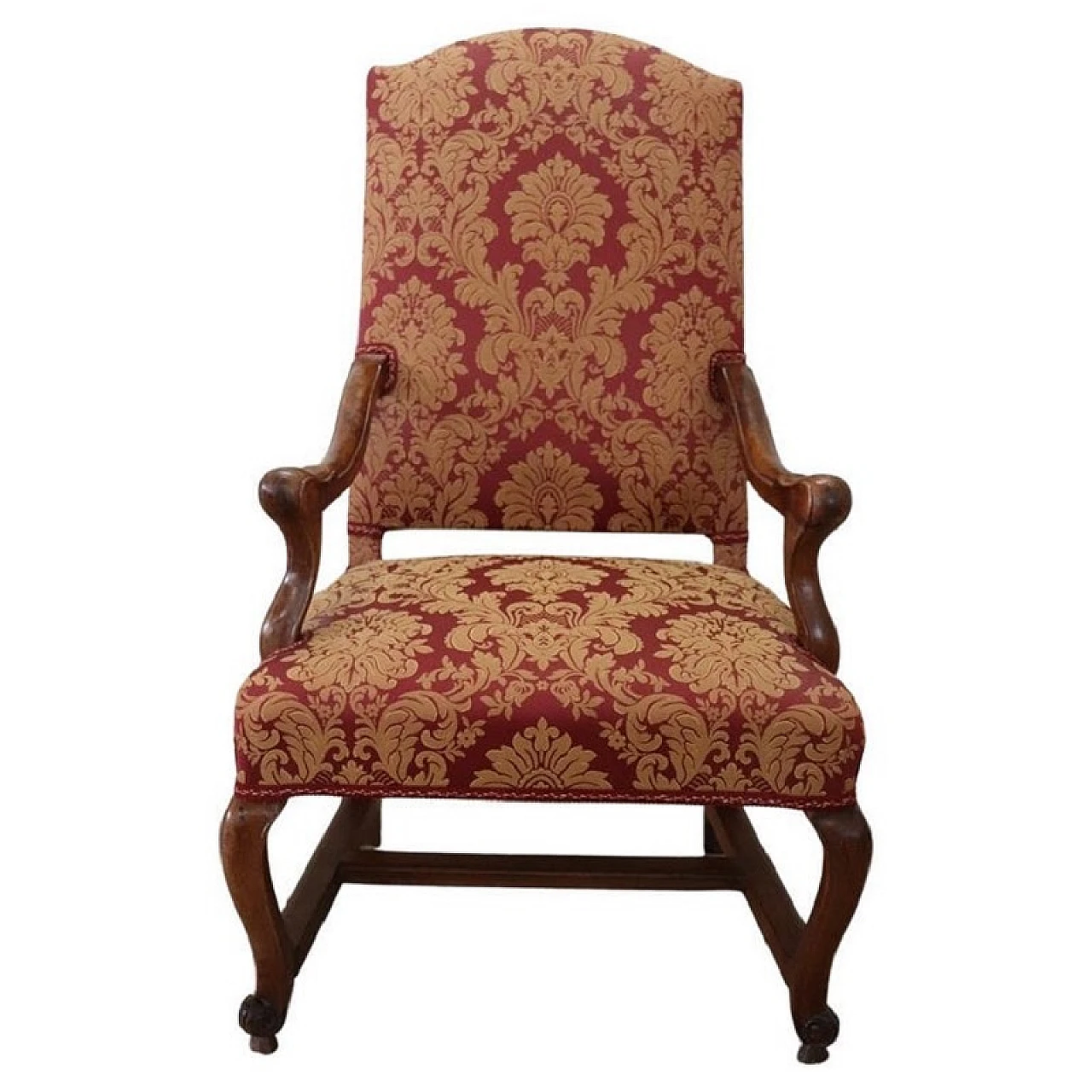 Louis XIV walnut and damask fabric armchair, early 18th century 1