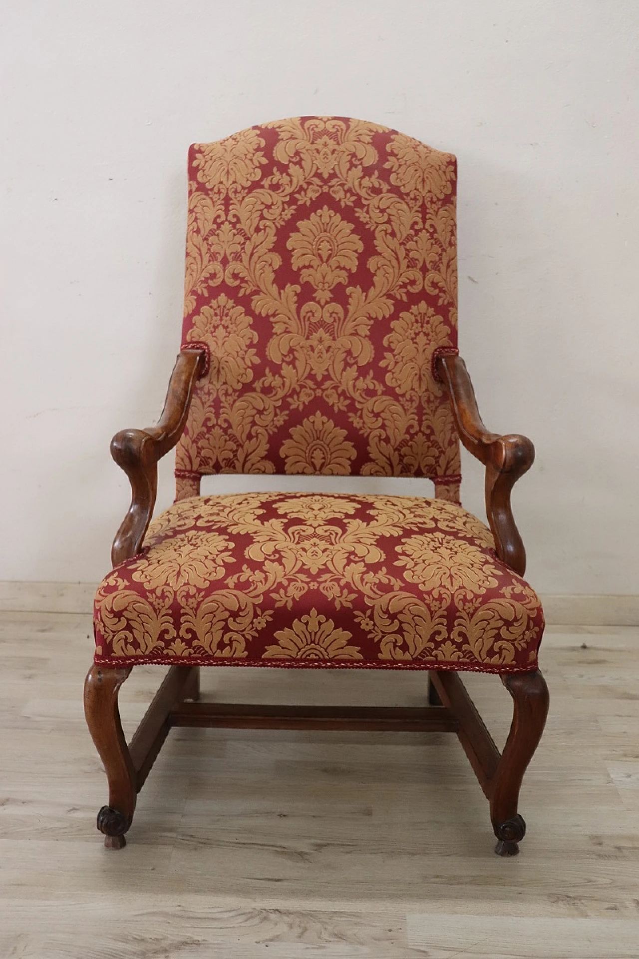 Louis XIV walnut and damask fabric armchair, early 18th century 4